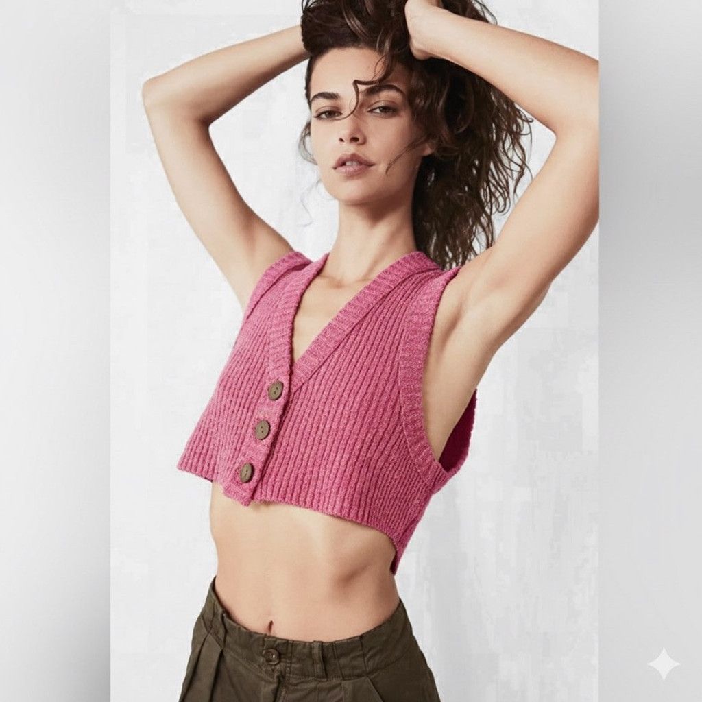 Free People Free People Colby Pink Cropped Ribbed Sweater Vest Size S Size S / US 4 / IT 40 - 1 Thumbnail