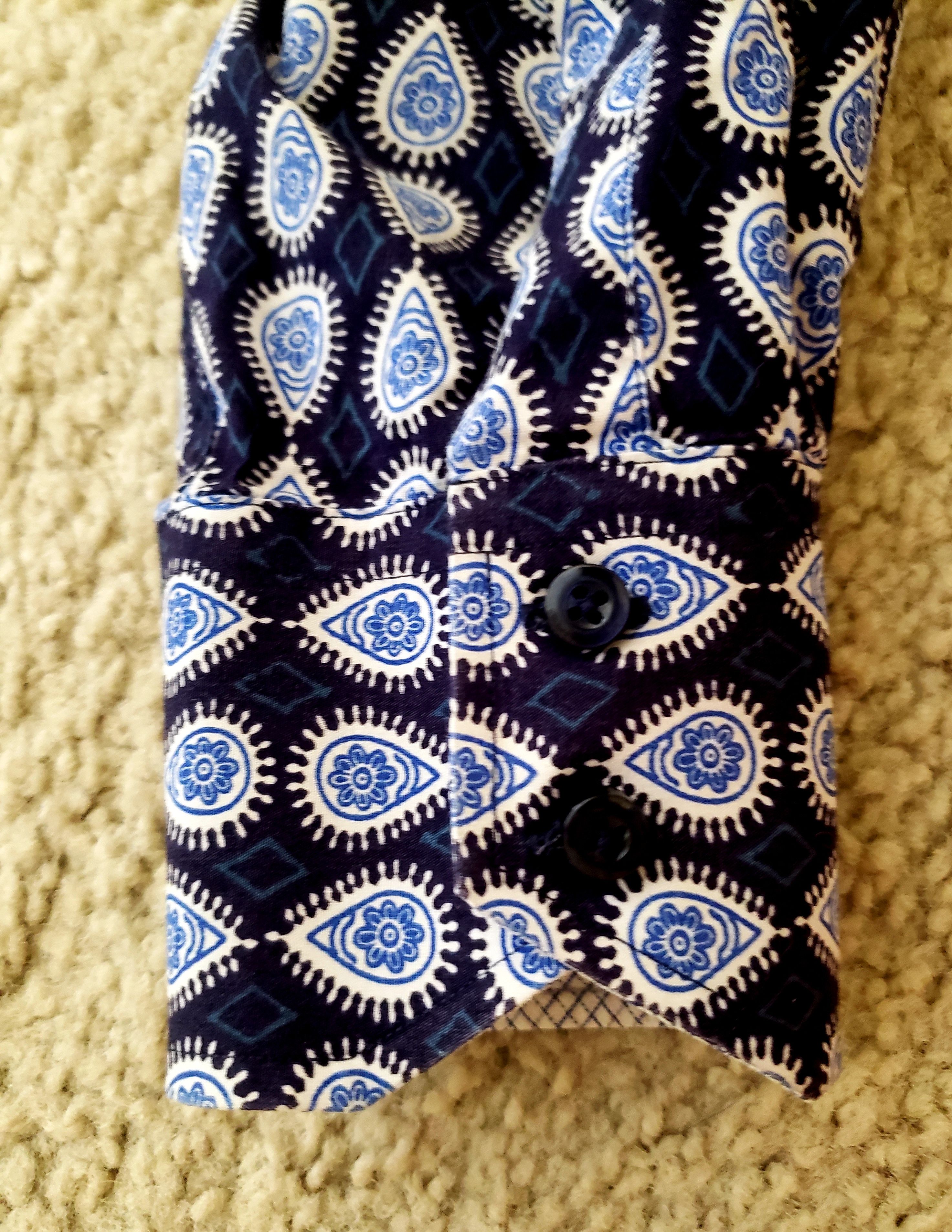 Thomas Dean men s shirt XL navy paisley button front Thomas Dean Size US XL / EU 56 / 4 - 4 Thumbnail