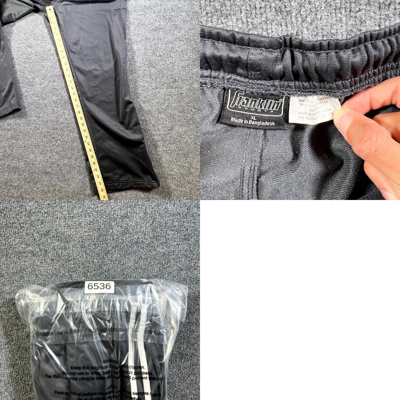 Vintage Franklin Sports Track Pants Mens XL Black Drawstring Straight Leg Performance Size US 36 / EU 52 - 9 Thumbnail