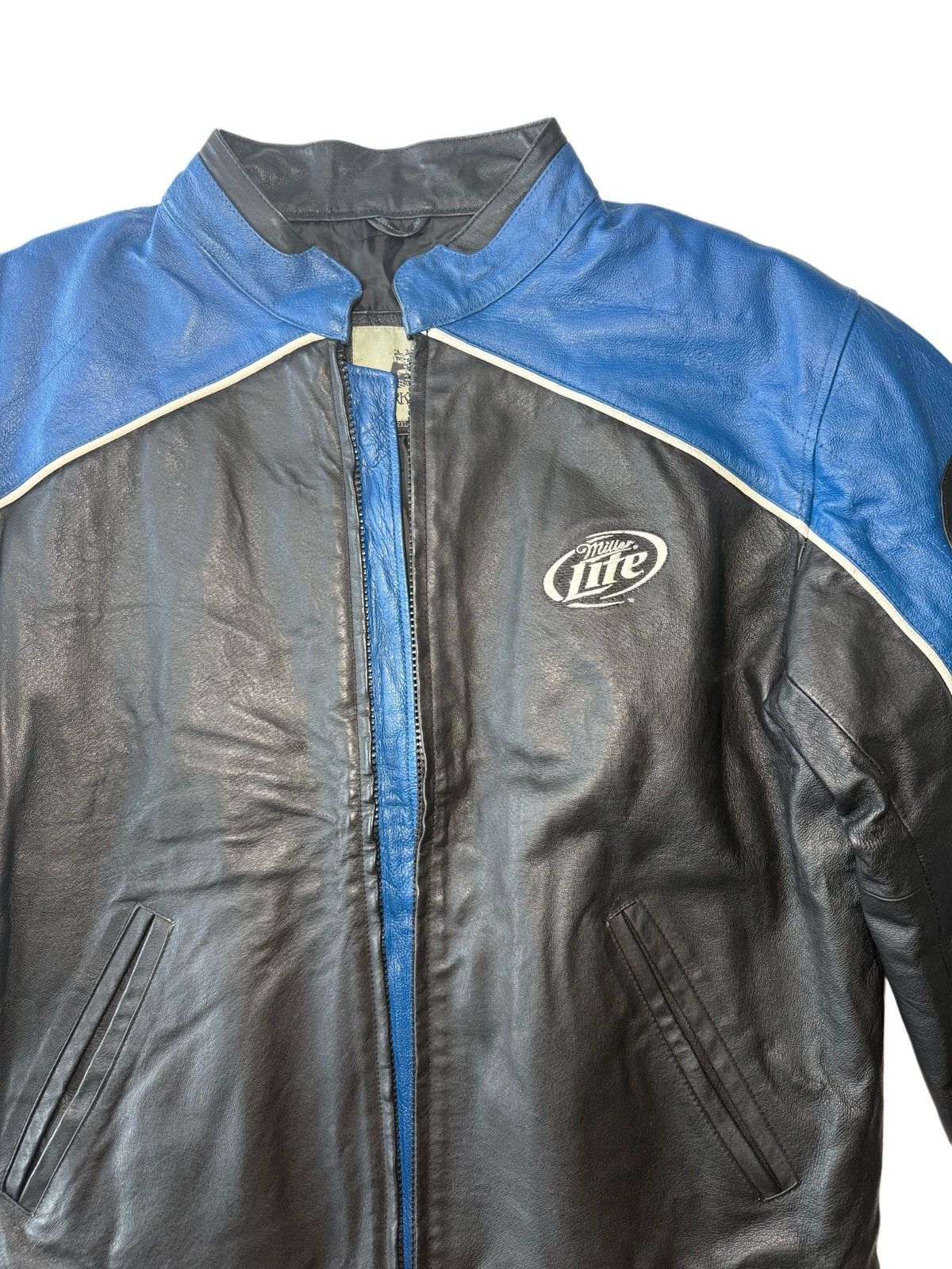 Other Vintage Miller Lite Black and Blue Leather Racing Jacket Size US L / EU 52-54 / 3 - 3 Thumbnail