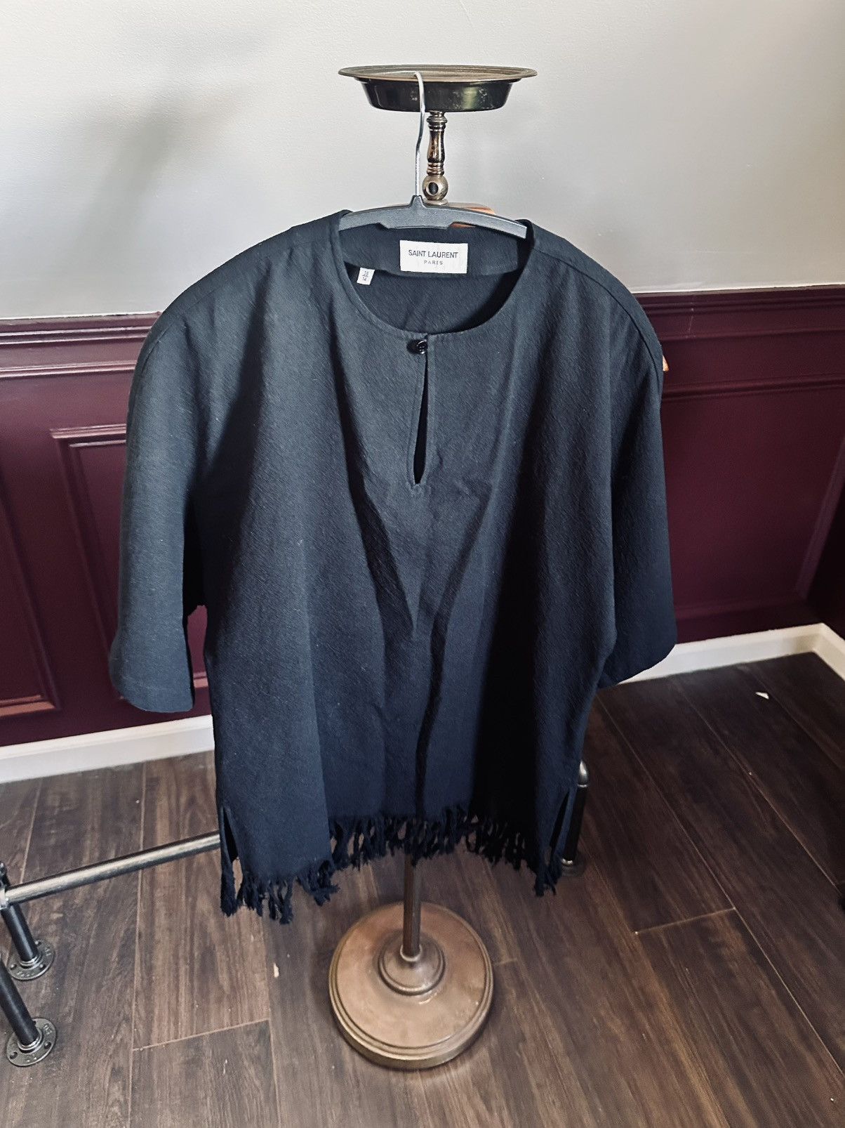 Saint Laurent Paris Fringe hem buttoned v-neck tunic shirt black Italy Size US XS / EU 42 / 0 - 13 Thumbnail