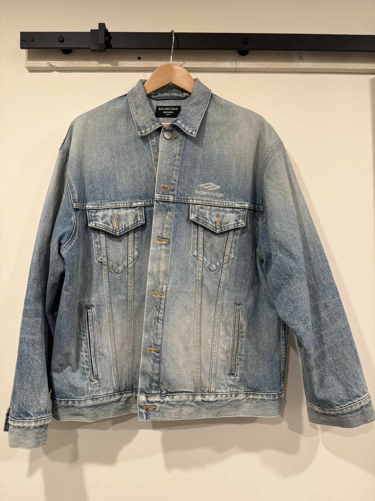 image of Balenciaga 3B Denim Jacket Light Blue, Men's (Size XL)