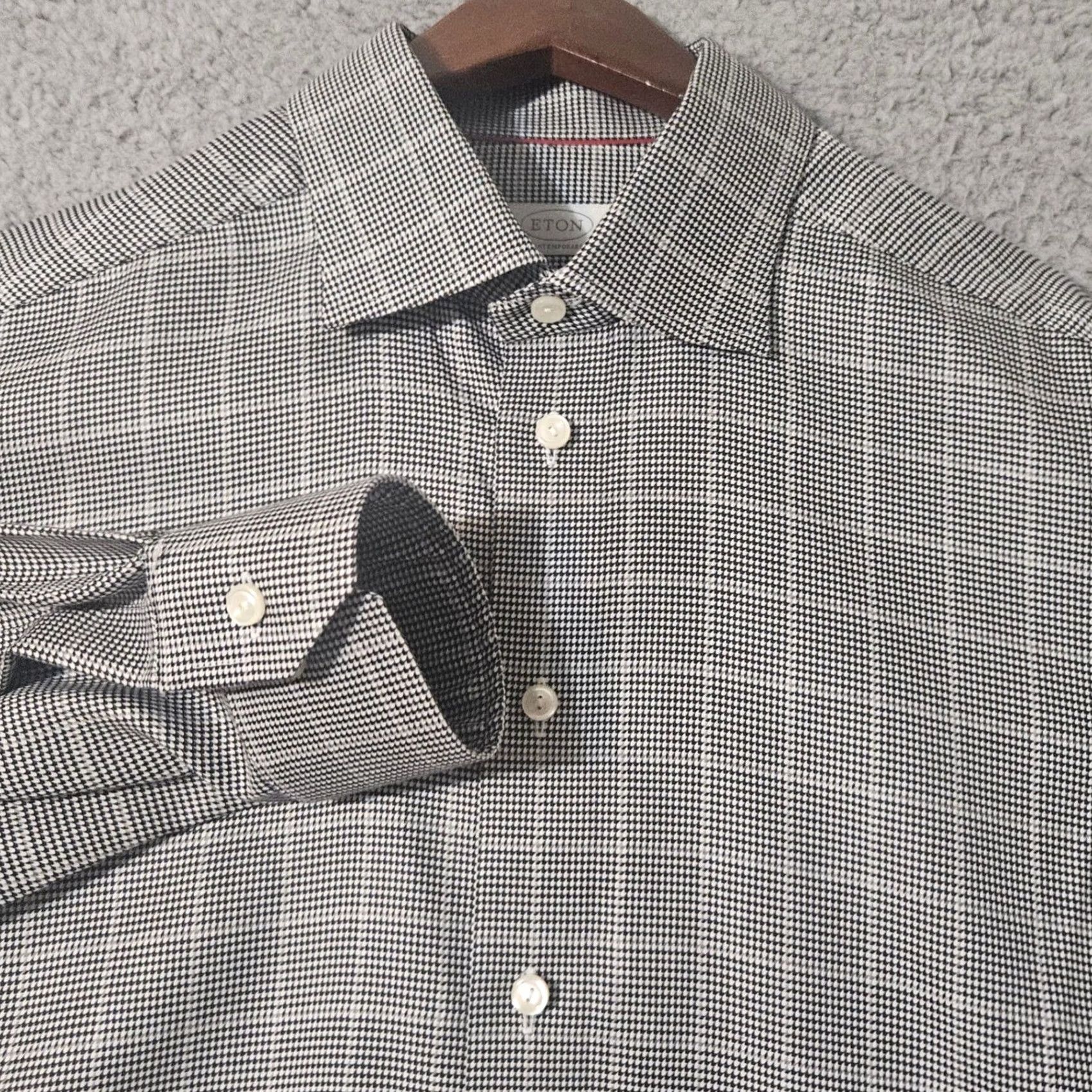 Eton Eton Mens Dress Shirt Gray Checkered Houndstooth Size 16.5x42 Size 46R - 2 Thumbnail