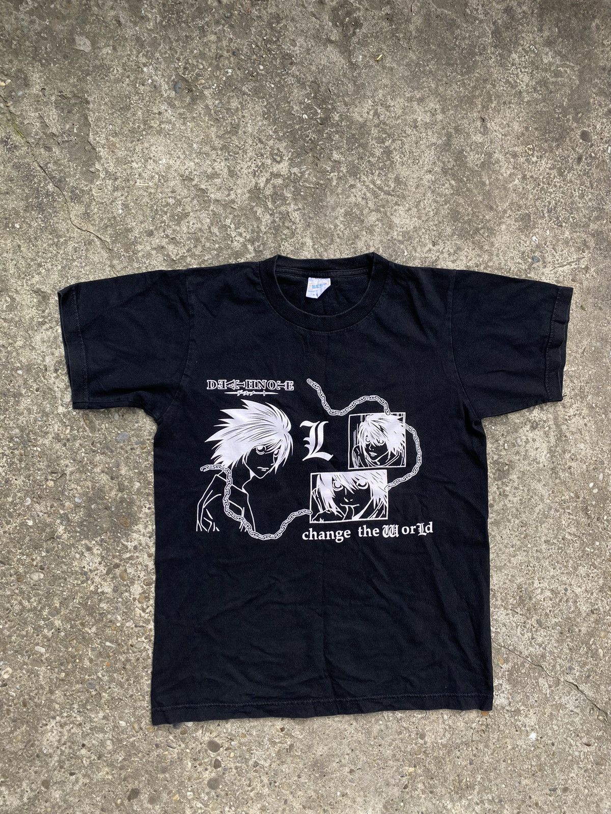 image of Anima Vintage Death Note L Change The World T-Shirt in Black, Men's (Size Medium)