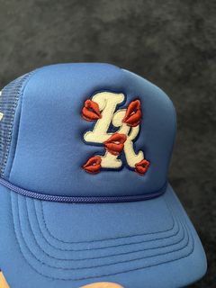 LaRopa L.A. Dodgers Royal Blue Kissing Lips Trucker Hat worn by