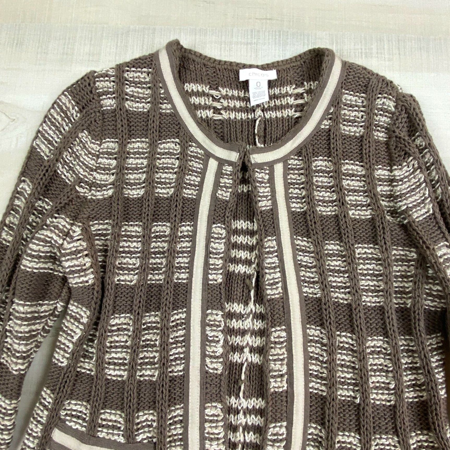 Vintage Chico's Womens Brown Striped Cable Knit Cardigan Sweater Size 0 Size S / US 4 / IT 40 - 2 Thumbnail