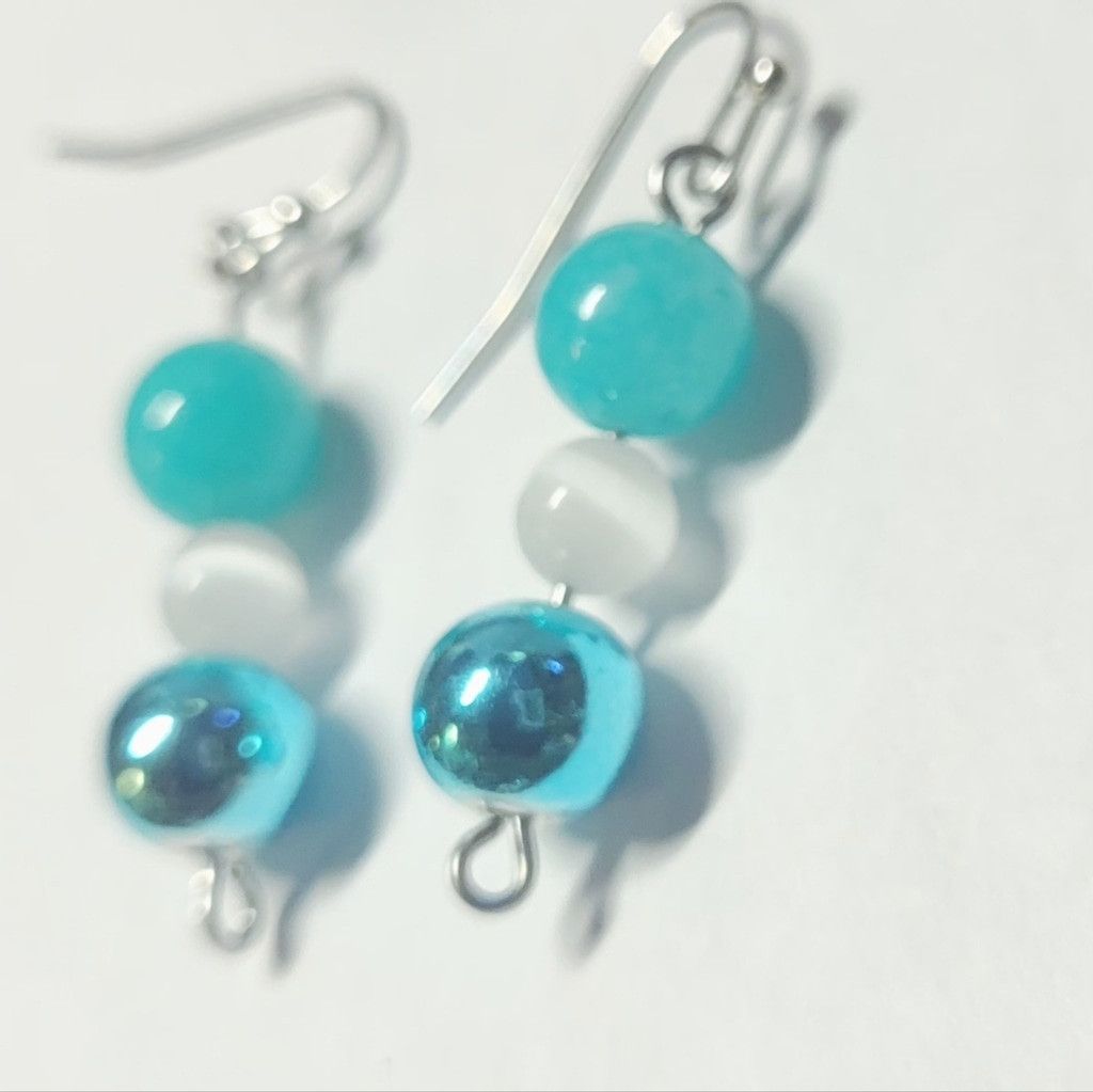 Handmade Natural Crystal Amazonite Hematite Selenite Dangle Earrings Size ONE SIZE - 2 Thumbnail