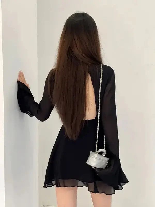 VIBE Backless Black Dress Women Elegant Size M / US 6-8 / IT 42-44 - 2 Thumbnail