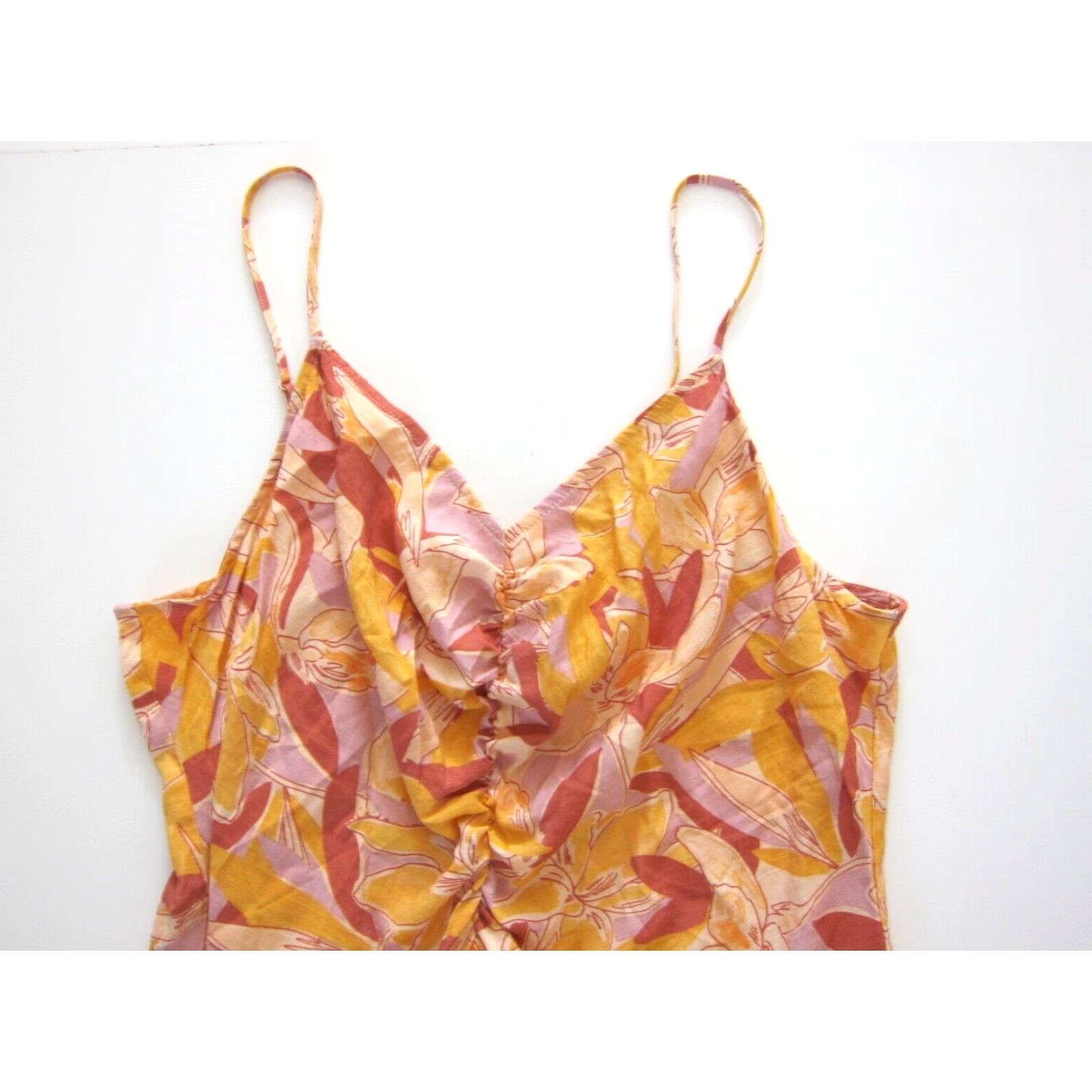 Nine West Nine West Slip Dress XL Violet Pink Purple Floral Ruched Spaghetti Strap Rayon V-Neck Back Zip Knee Length Women's Dress Size XL / US 12-14 / IT 48-50 - 7 Thumbnail