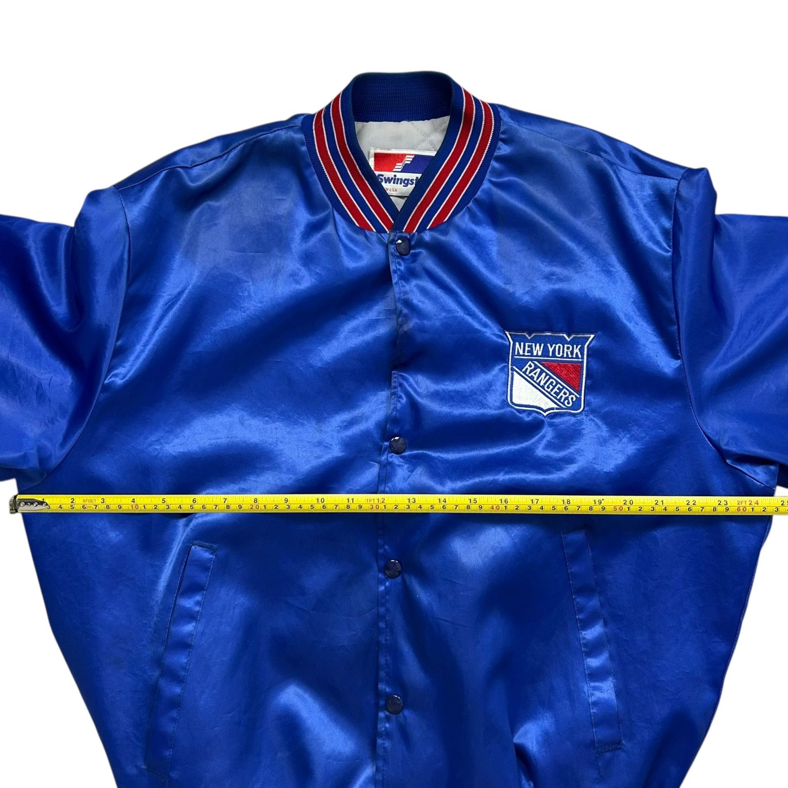 NHL VTG 90s NEW YORK RANGERS SWINGSTER SATIN JACKET SPELL OUT L Size US L / EU 52-54 / 3 - 7 Thumbnail