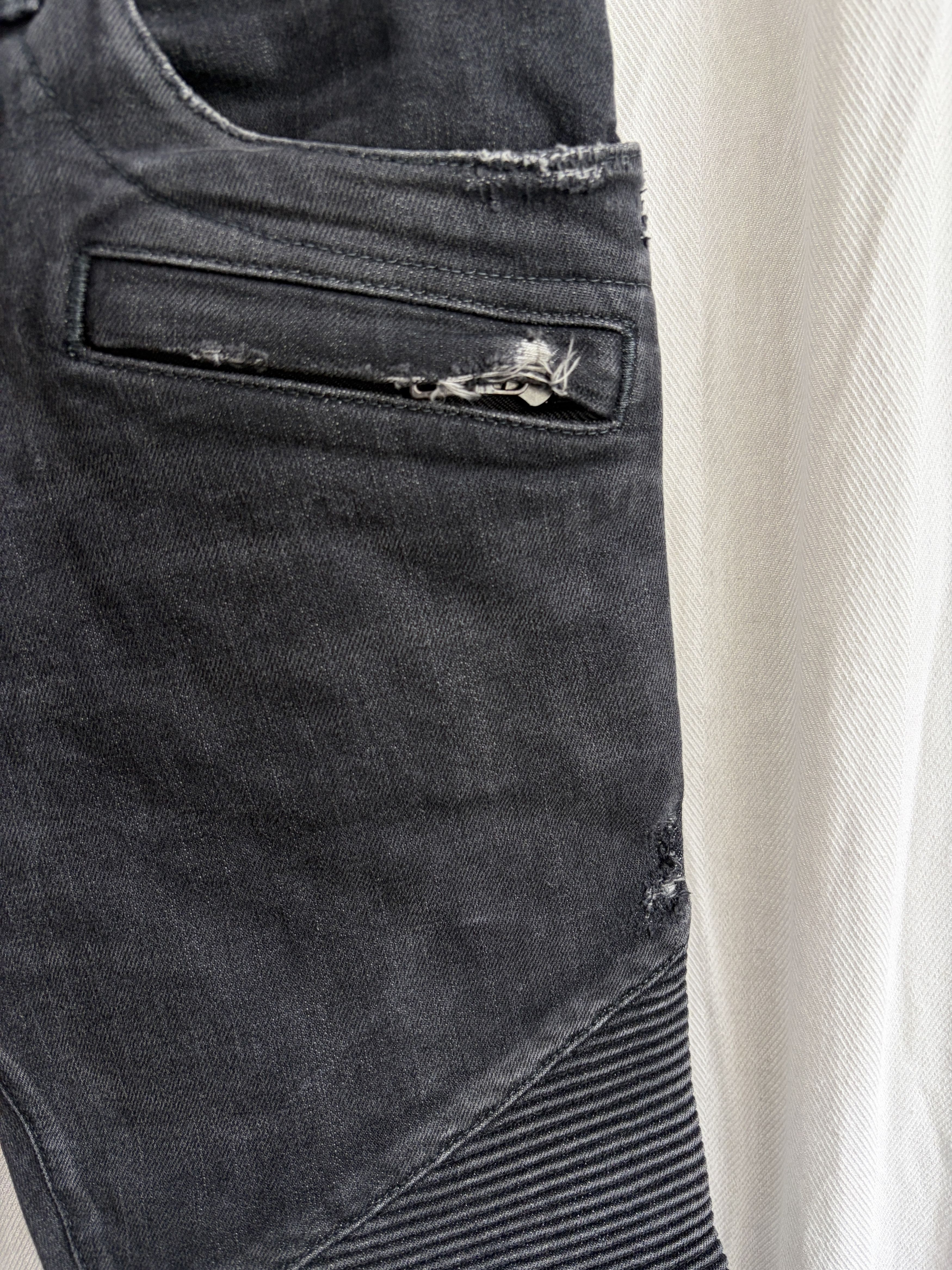 Balmain Distressed Black Biker Denim Pants Size US 29 - 7 Thumbnail