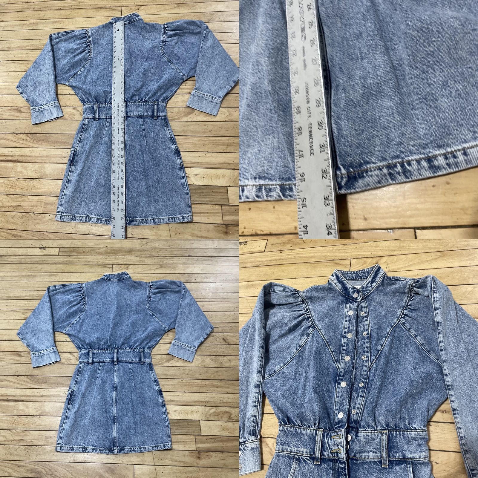 Mango VINTAGE Mango MNG Denim Romper Women 2 Blue Jean One Piece Jumpsuit Puff Sleeves Shirt Women Squares Size 26" / US 2 / IT 38 - 9 Thumbnail