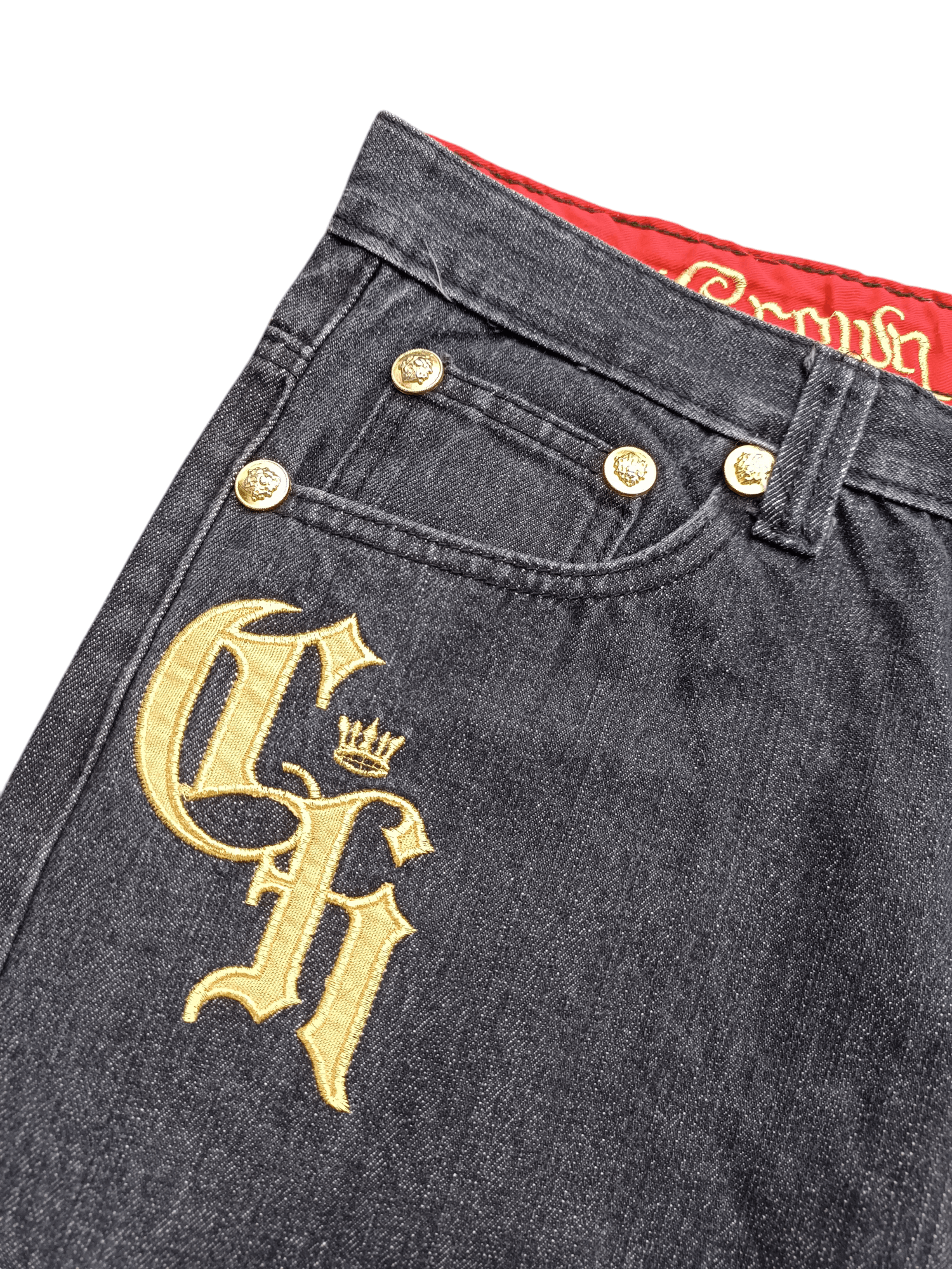 Affliction Crown Holder Gold Embroidered Baggy Y2K Wide Leg Denim E185 Size US 30 / EU 46 - 8 Thumbnail