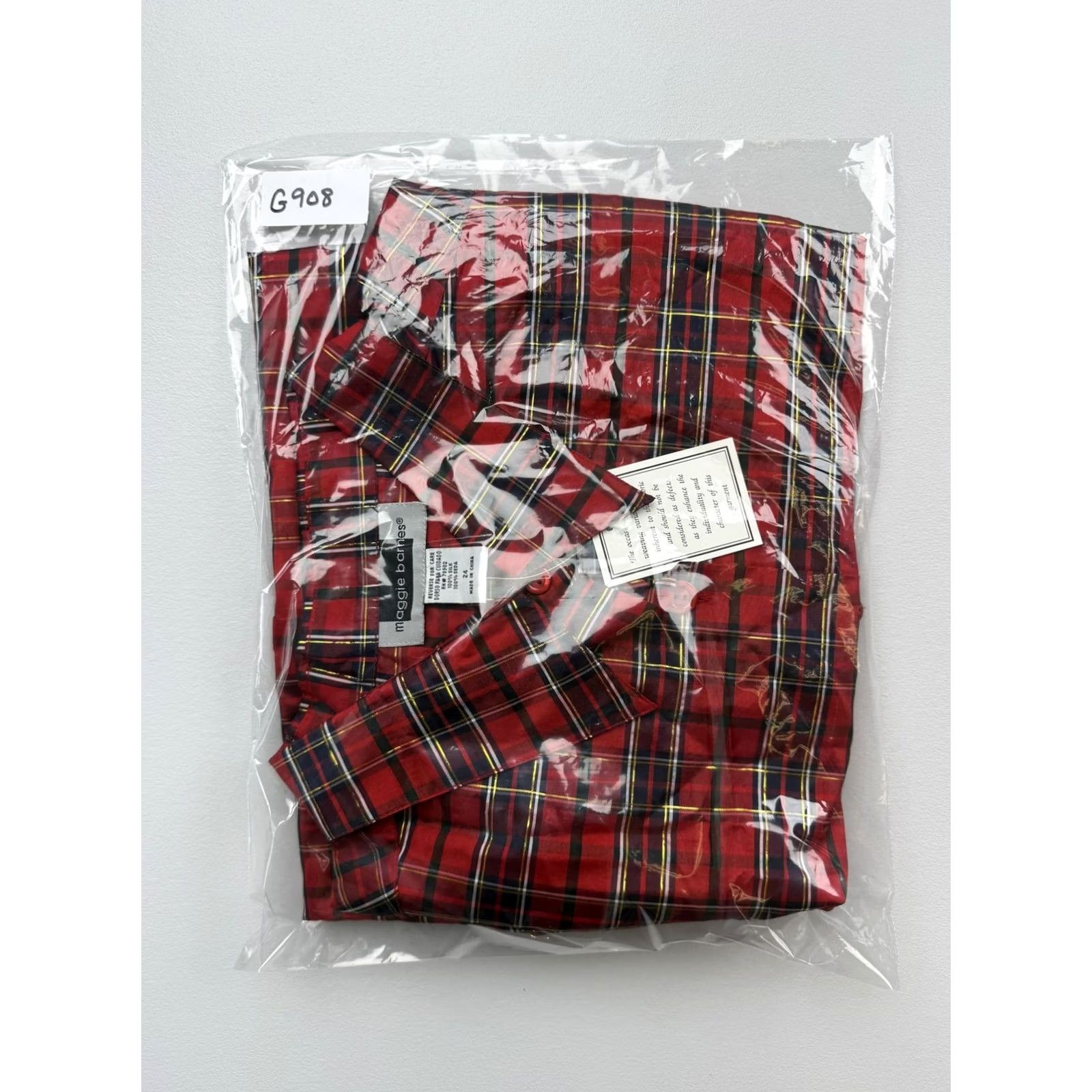 Vintage Maggie Barnes Shirt Womens 24 Red Plaid Collared 3/4 Sleeve Silk Top Size 4XL / US 24-26 - 8 Thumbnail