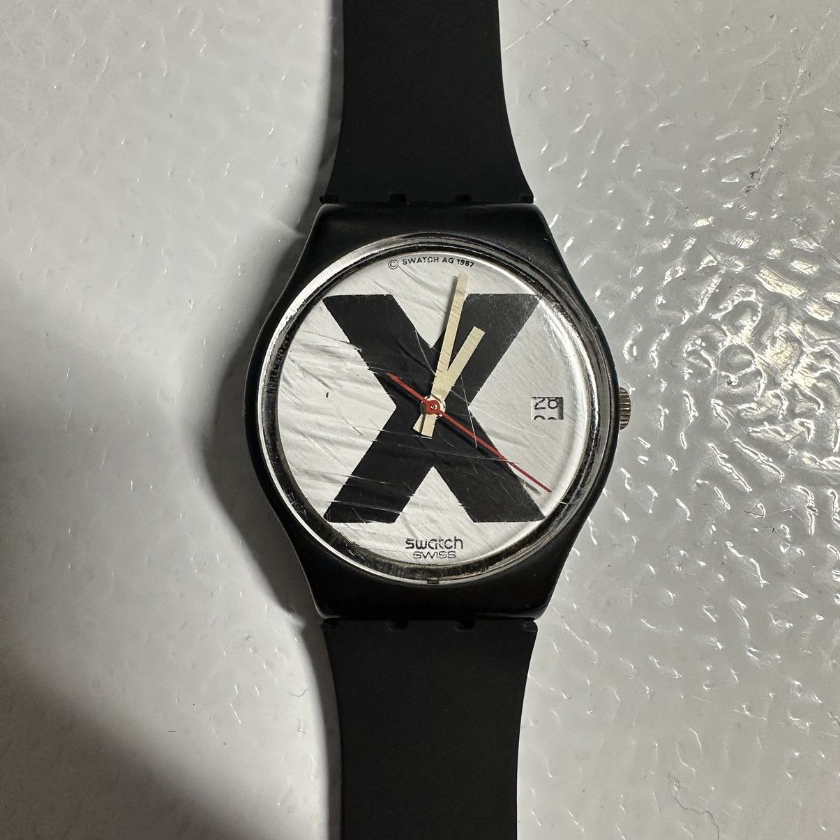 Vintage 1987 Swatch X-Rated Straight Edge Hardcore Watch in Black, Men's Product Image