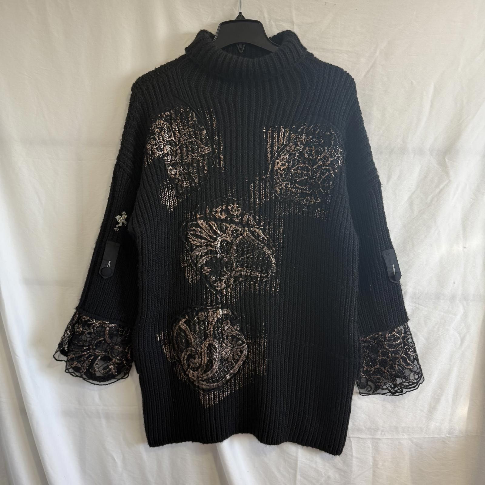 Other Elisa Cavaletti RARE - Black Lace Cuff Wool Blend Sweater Size M / US 6-8 / IT 42-44 - 2 Thumbnail