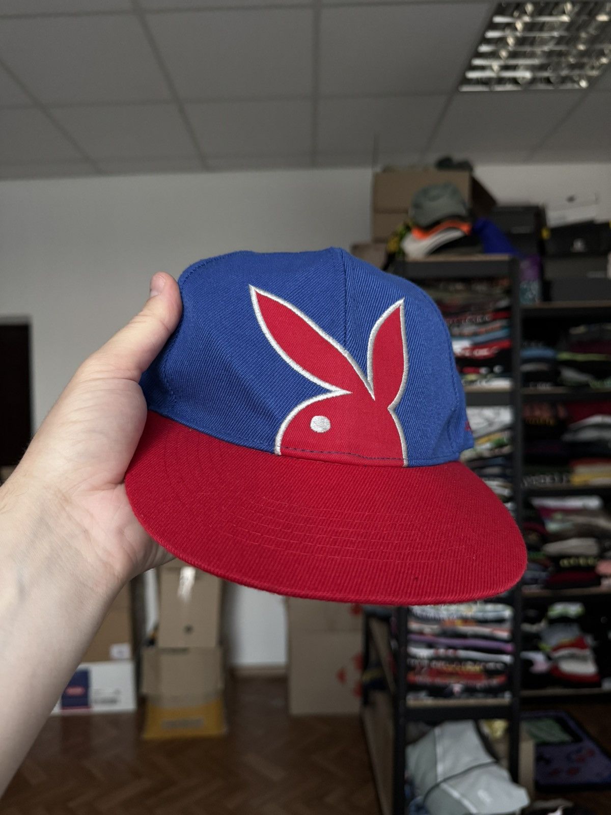 Playboy × Vintage Vintage Playboy Press to play cap blue hat Size ONE SIZE - 1 Thumbnail