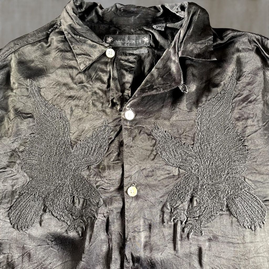 Allsaints VINTAGE AllSaints Shirt Mens Medium Black Aquila SS Relaxed Fit Eagle Embroidered Size US M / EU 48-50 / 2 - 1 Thumbnail
