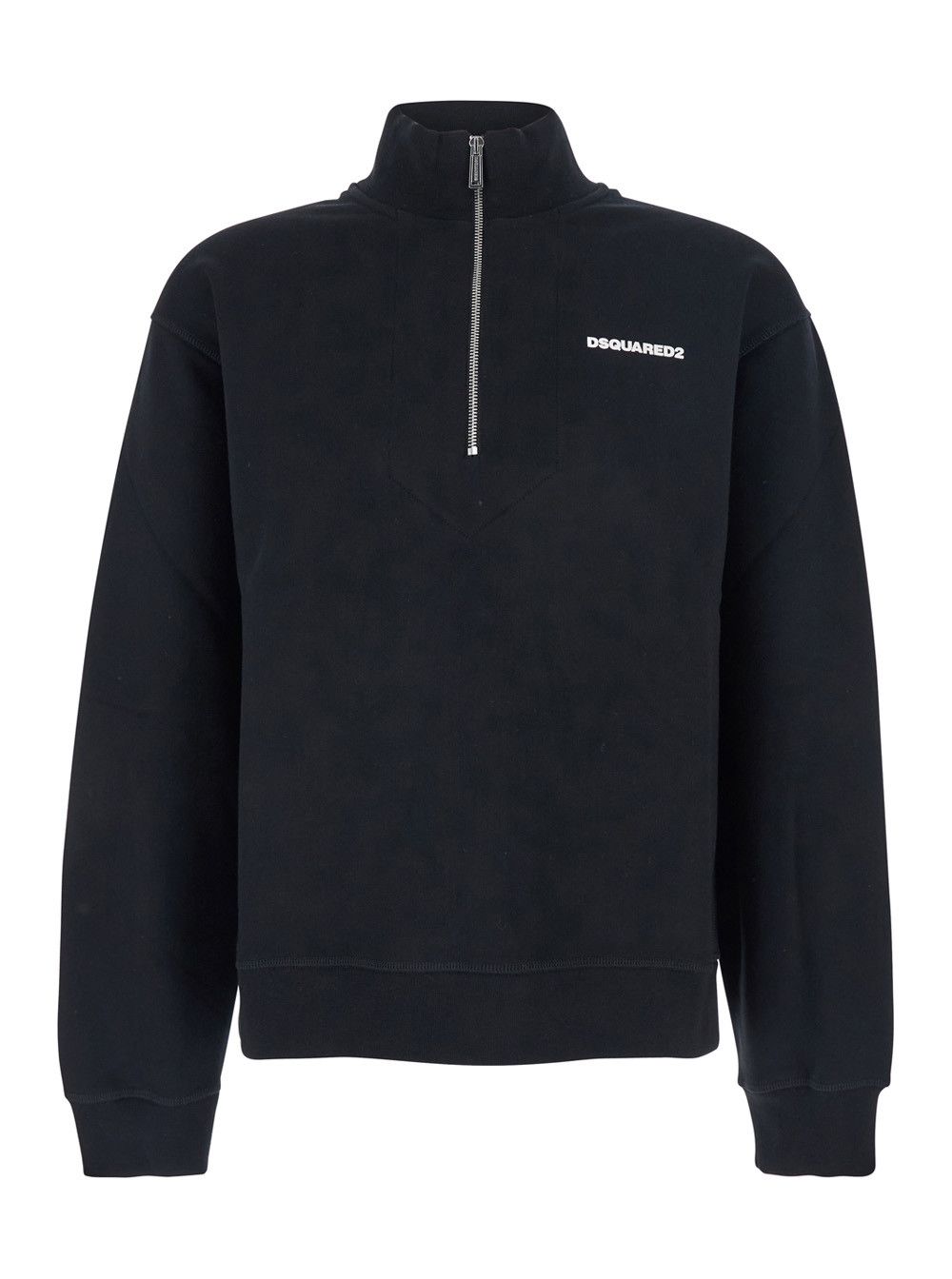 Dsquared2 Black High Neck Sweatshirt with Lettering Logo on the Front in Cotton Man Size US S / EU 44-46 / 1 - 1 Thumbnail