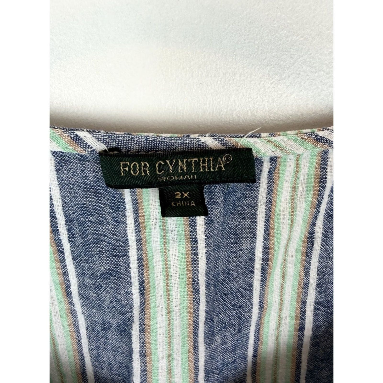 Vintage Coastal Lagenlook Beach Tunic Top Shirt Womens 2X Striped Asymetrical Blue Linen Size XXL / US 16-18 / IT 52-54 - 3 Thumbnail
