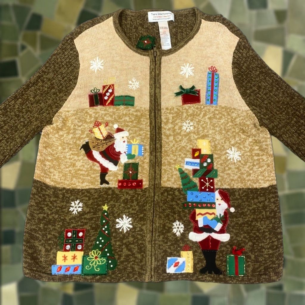Vintage VINTAGE Tiara International Womens Sweater Cardigan XL Brown Christmas Holiday Santa Claus 3D Button Full Zip Knit Reg/Regular Women's Size XL / US 12-14 / IT 48-50 - 1 Thumbnail
