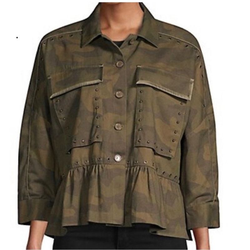 Joie Joie Womens Samia Camo Ruffle Jacket Rivets Studs Medium NEW Size M / US 6-8 / IT 42-44 - 10 Thumbnail