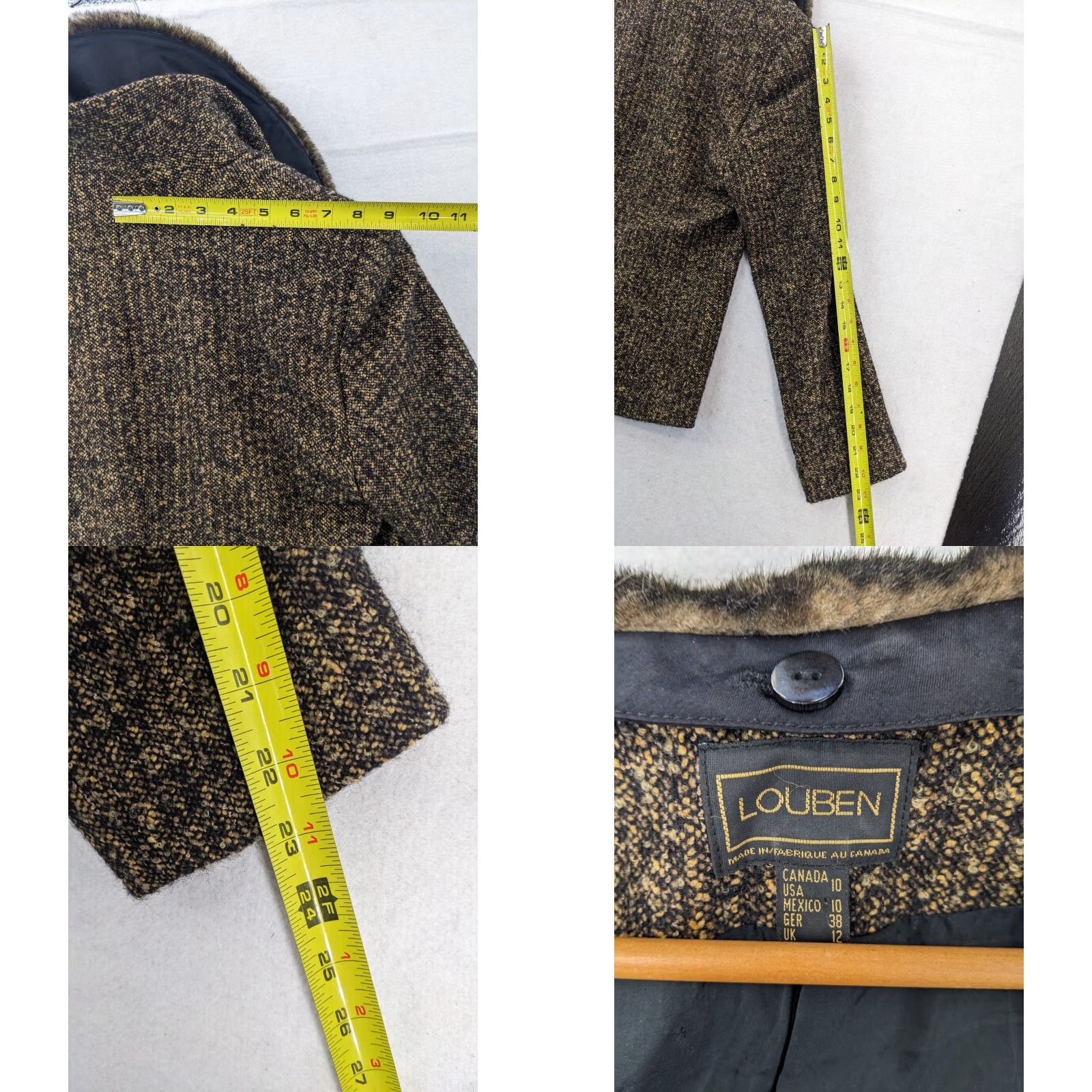 Vintage VINTAGE Louben Jacket Women Mid-Length Wool Blend Lined Knit Brown Black Size 10 Pockets 90s Designer Coat Canada Size L / US 10 / IT 46 - 8 Thumbnail