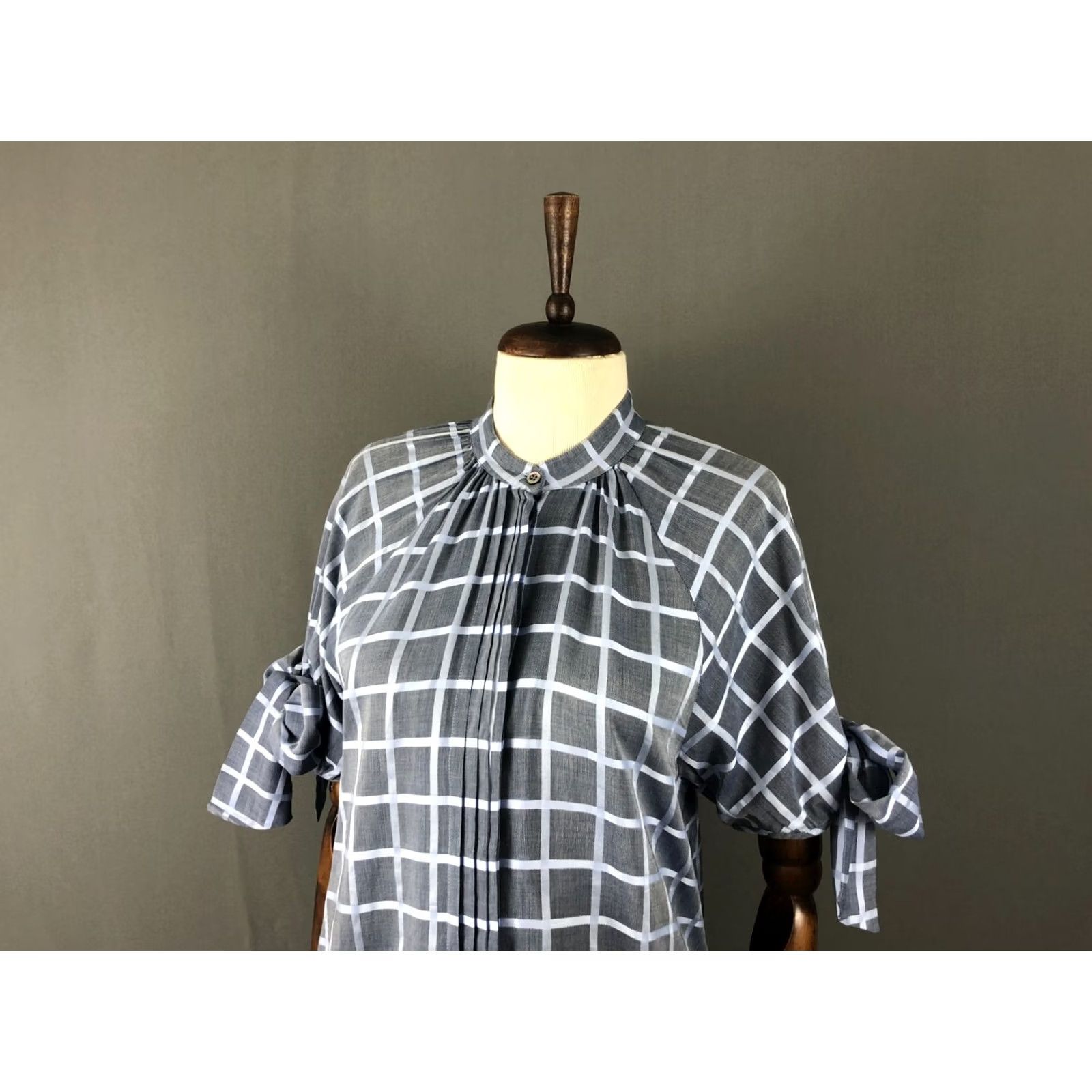 Paul & Joe PAUL & JOE Blouse Gray Cotton Check Short Sleeve Henley Button Regular Size 4 Women’s Classic Casual 100% Cotton Size S / US 4 / IT 40 - 4 Thumbnail