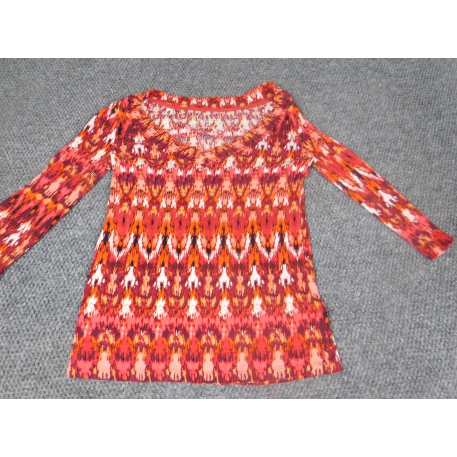 Nicole Miller Nicole Miller Blouse Womens S Red Round Neck Pullover Cotton Denim Long Sleeve Casual Stretch Regular Size S / US 4 / IT 40 - 3 Thumbnail