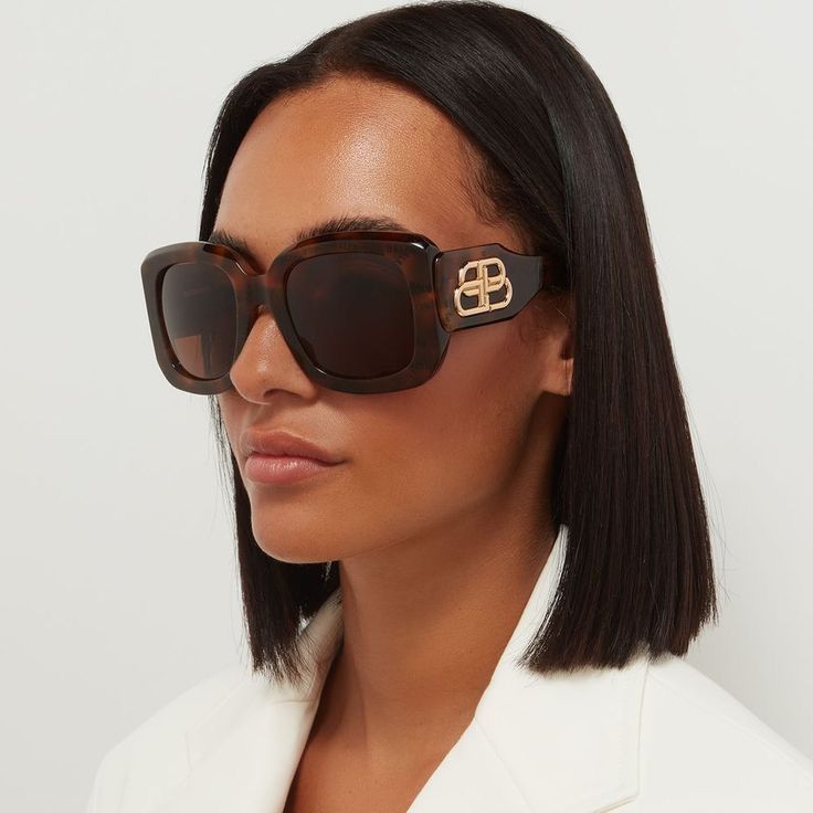 image of New Balenciaga Bb0069S 007 Brown Square Women Sunglasses