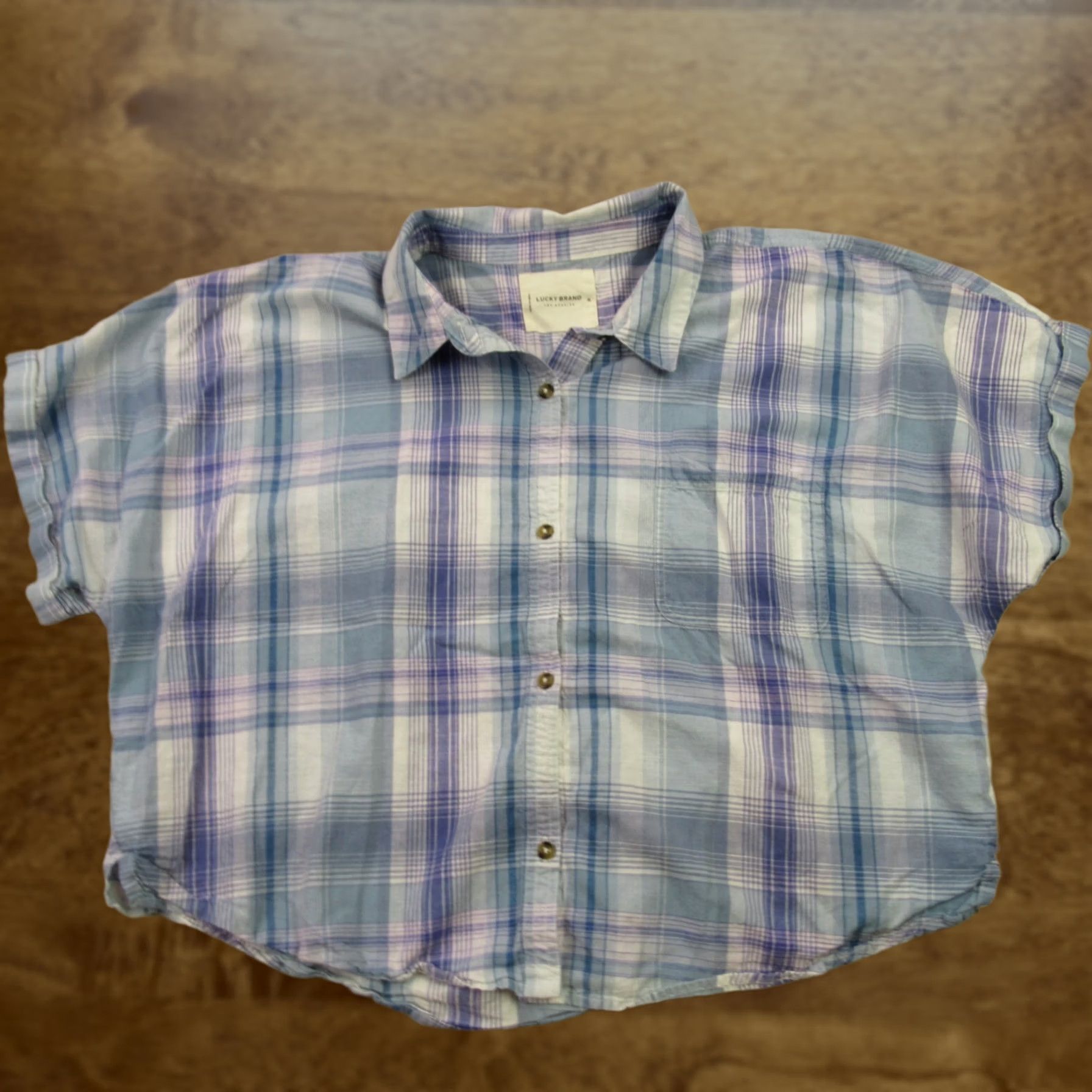 Lucky Brand Lucky Brand Womens XL Shirt Short Sleeve Button Front Lightweight Top Pocket Blue Size XL / US 12-14 / IT 48-50 - 1 Thumbnail