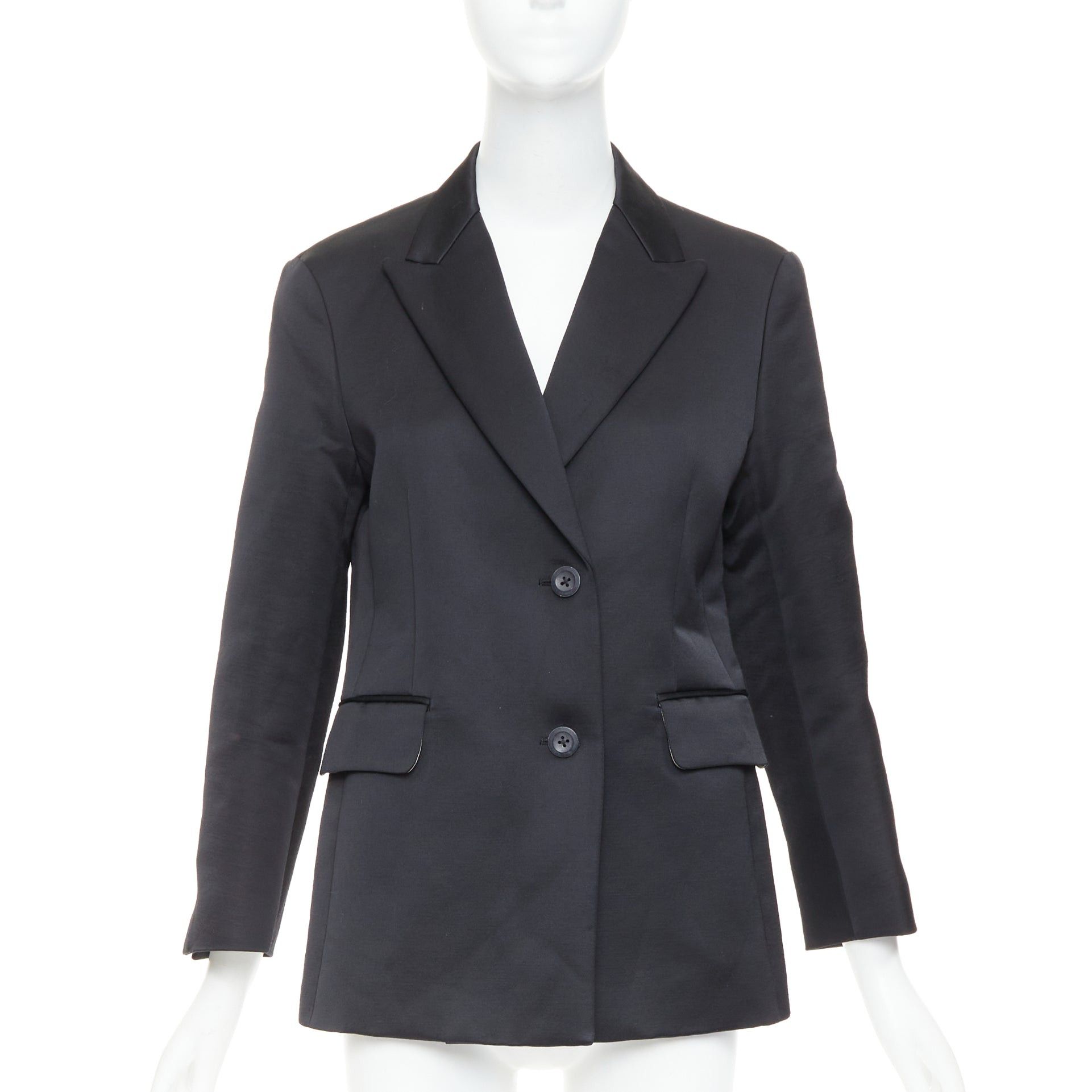 Other BACCA black satin cropped sleeves single breasted boxy tuxedo blazer Size S / US 4 / IT 40 - 1 Thumbnail