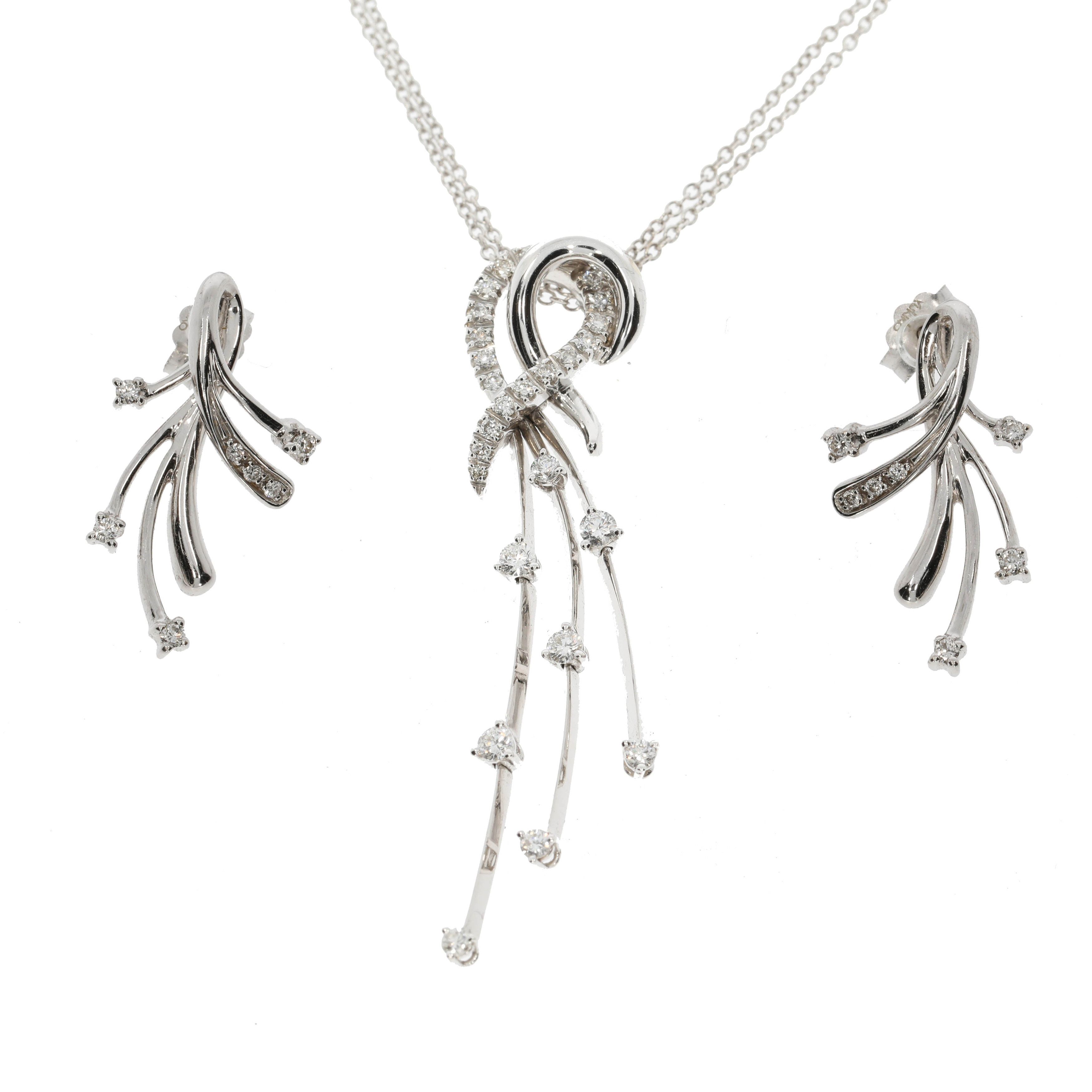 image of Vintage Dd Gioielli Necklace And Earrings Parure In 18K White Gold And Diamonts in Silver, Women's