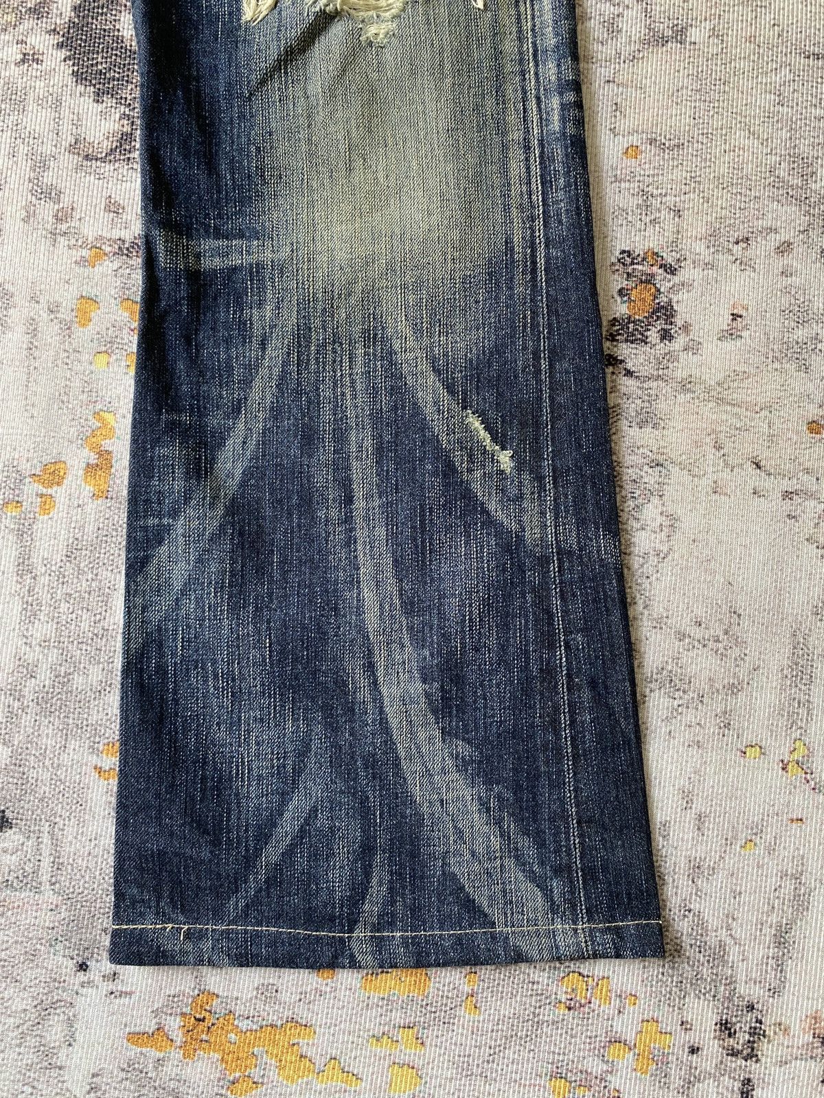 Japanese Brand Edwin 503 Blue Trip Claws Mark Distressed Flare Denim Size US 32 / EU 48 - 7 Thumbnail