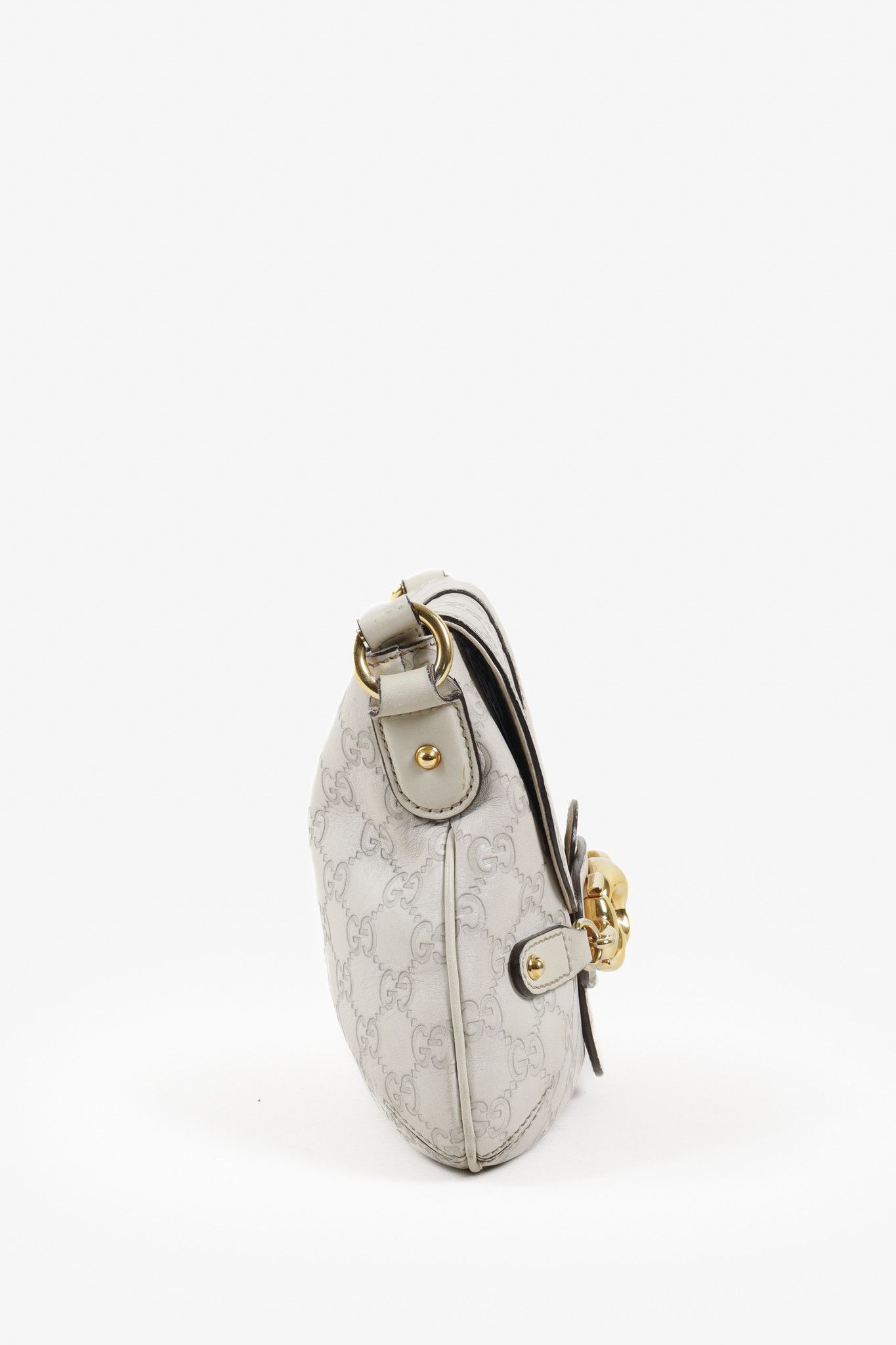 Gucci Gucci Off-White Embossed Monogram Horsebit Shoulder Bag Size ONE SIZE - 3 Thumbnail