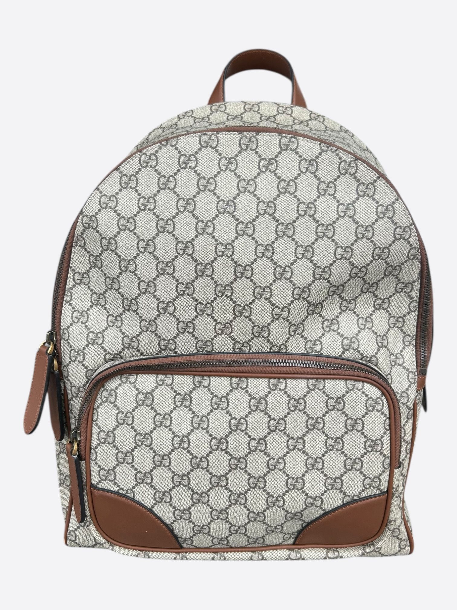 Gucci Gucci Beige & Brown GG Monogram Emblem Backpack Size ONE SIZE - 1 Thumbnail