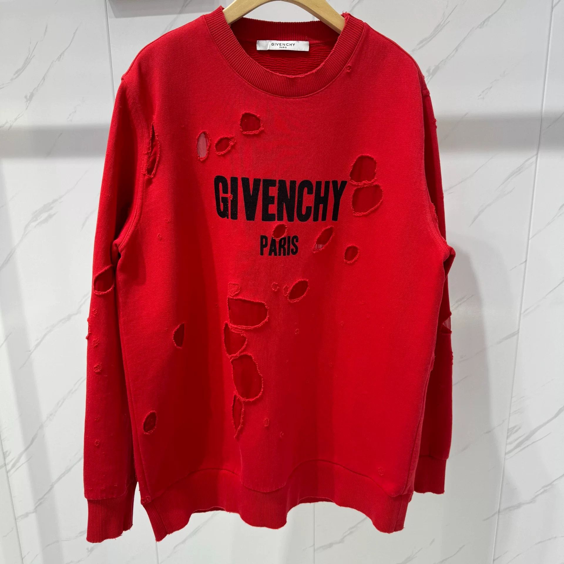 Givenchy Givenchy Red Distressed Logo Sweatshirt Size US L / EU 52-54 / 3 - 1 Thumbnail