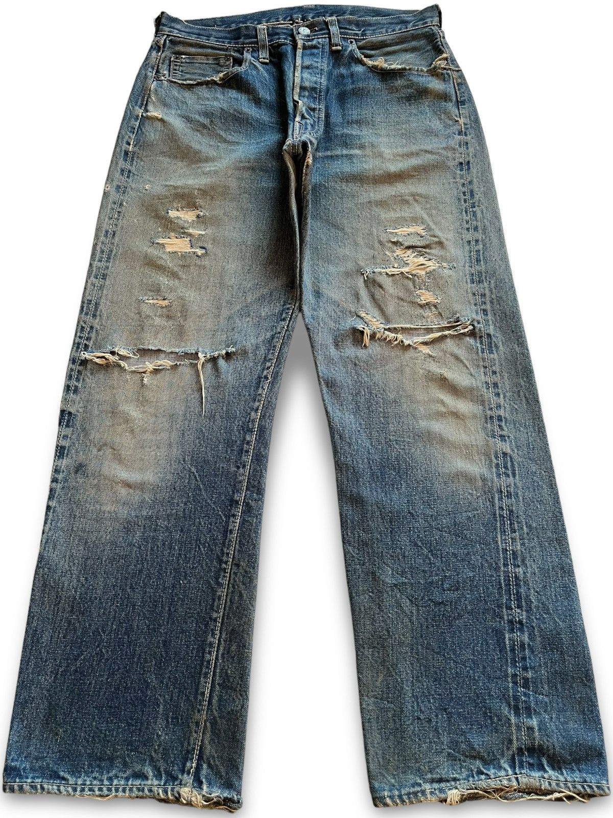 Levi's Vintage 50s Levis 501 Selvedge Big E Loose Jeans Button W Size US 31 - 2 Thumbnail