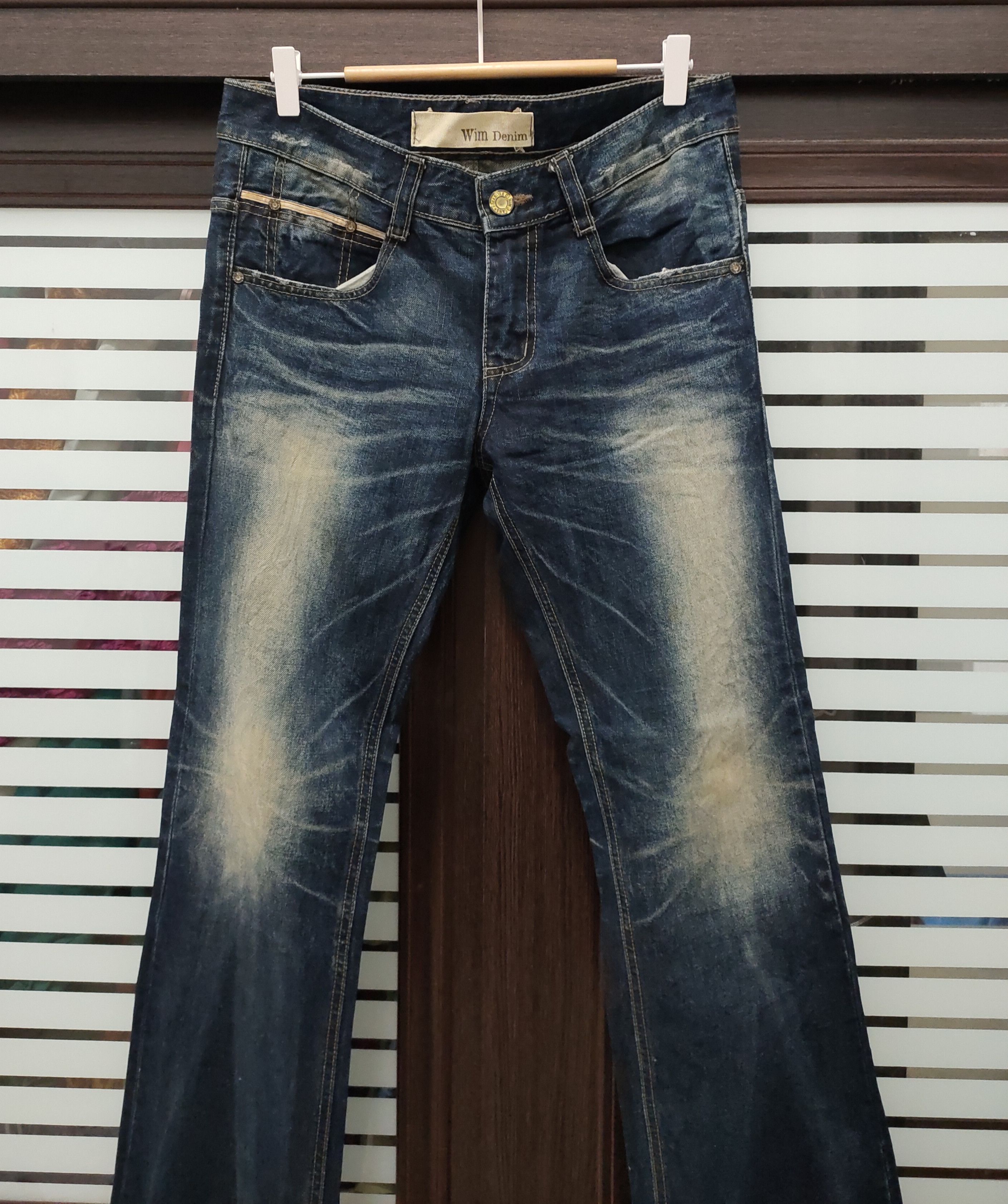 Japanese Brand 💥 Nice Distressed Freestyle Flared Wim Denim 💥 Size US 33 - 2 Thumbnail
