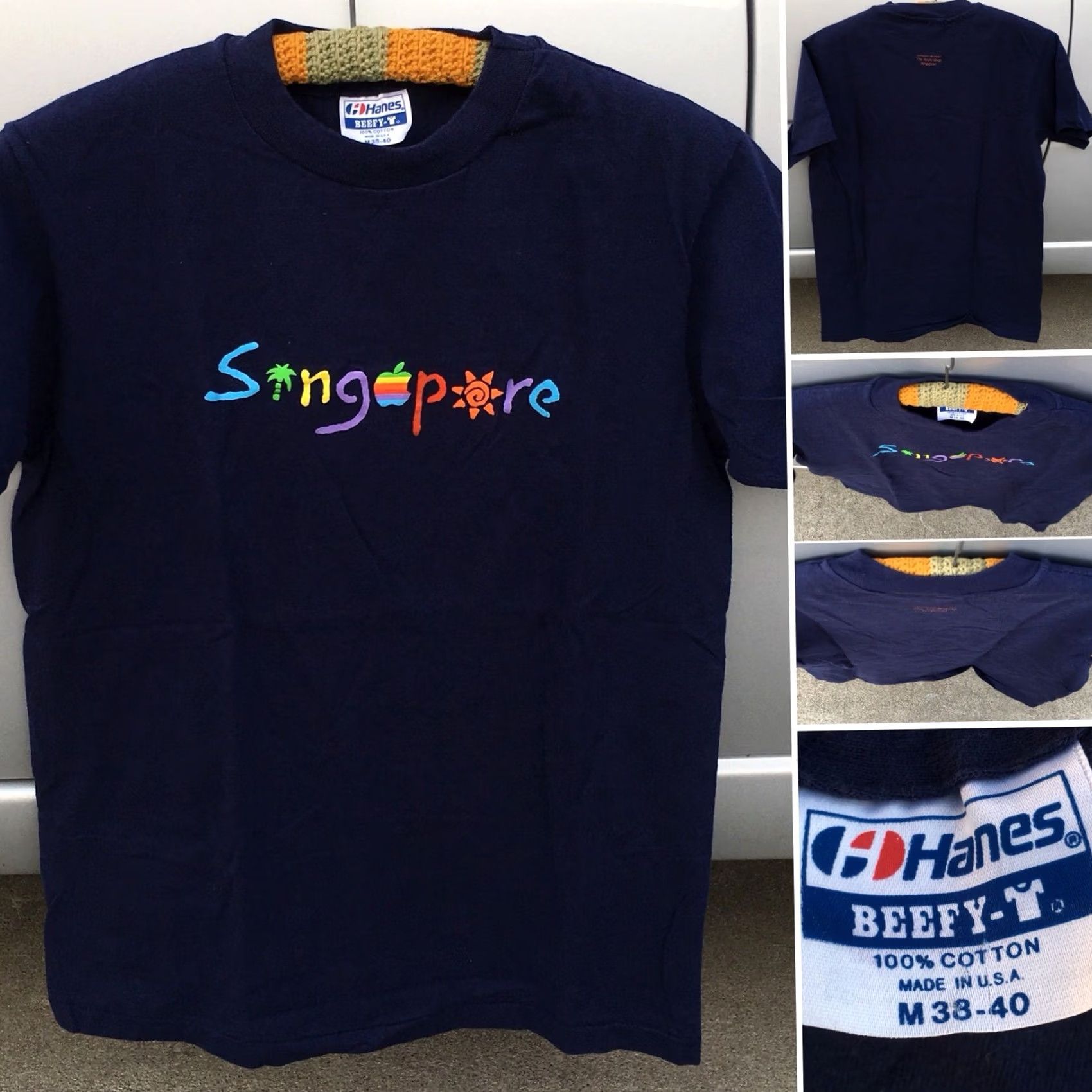 Hanes VINTAGE Hanes Beefy-T T-Shirt 80s 1980s Rainbow Apple Singapore The Apple Shop Mens M Blue Graphic Tee Shoes? Size US M / EU 48-50 / 2 - 7 Thumbnail
