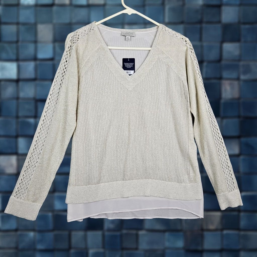 Lucky Brand Lucky Brand Women's V-neck Gold Shimmer Knit Blouse Size S P NEW Size S / US 4 / IT 40 - 1 Thumbnail