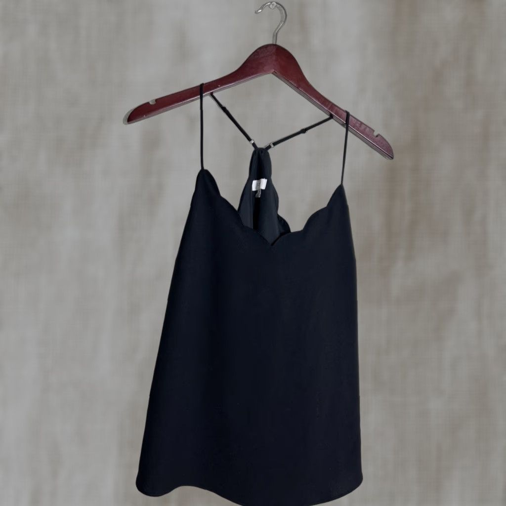 J.Crew J.CREW Cami Top Women 10 Black Scalloped Racerback Lined Tank G3367 Size L / US 10 / IT 46 - 1 Thumbnail