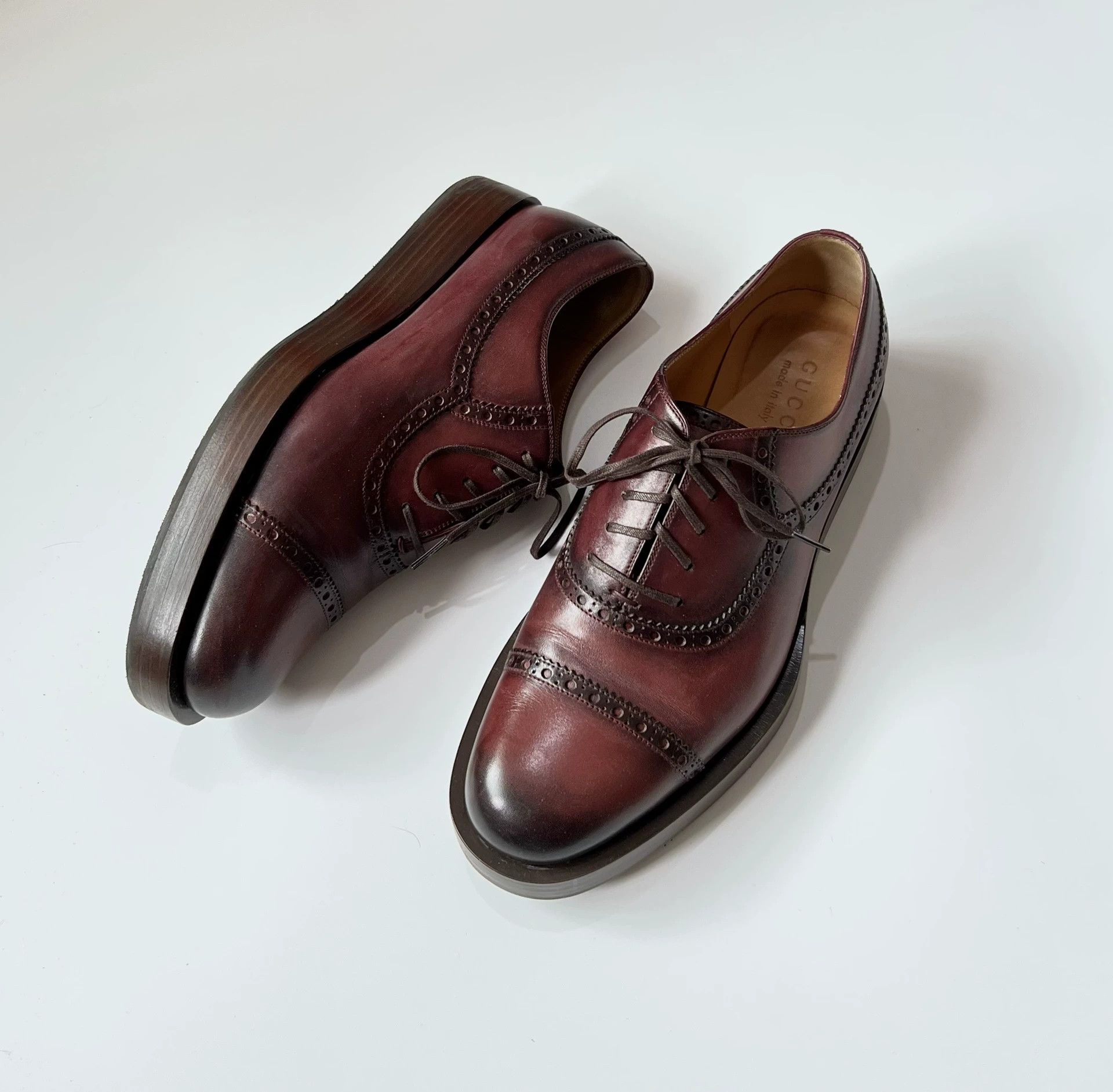 Gucci Gucci Brown Burnished Wingtip Oxford Shoes 8.5 Size US 8.5 / EU 41-42 - 1 Thumbnail