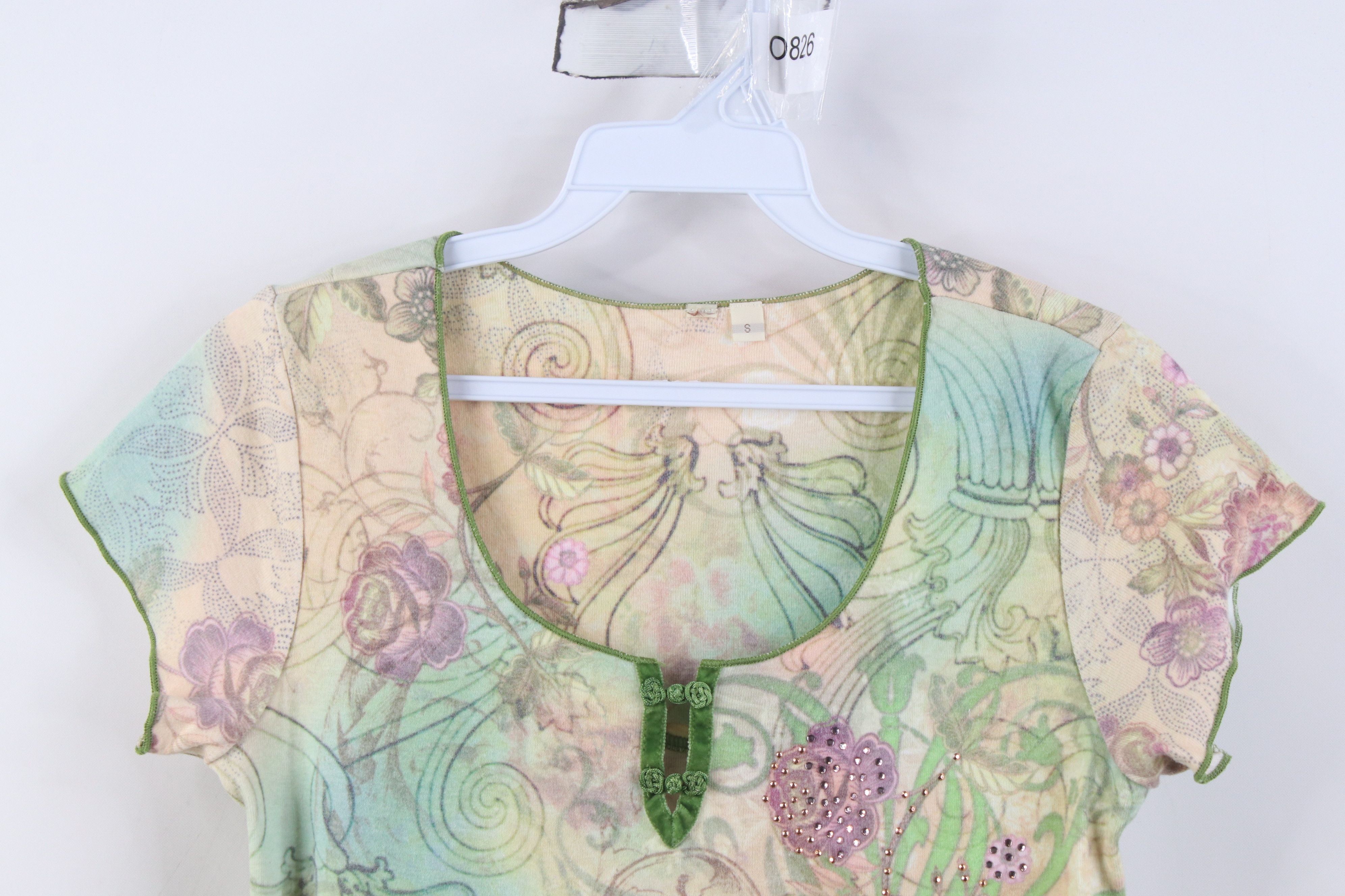 Vintage Vintage 90s Y2K Babydoll Fairy Flower Ribbed T-Shirt USA Size S / US 4 / IT 40 - 2 Thumbnail