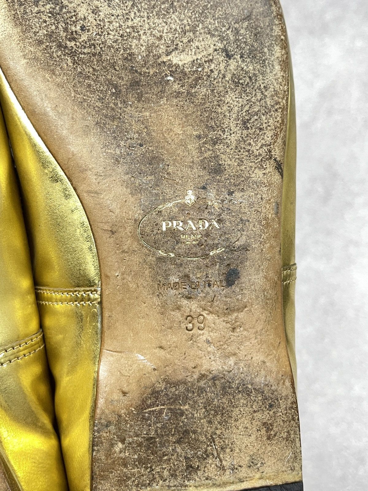 Prada Vintage Leather Prada Ballet Flats Shoes Gold Retro Luxury Size US 8.5 / IT 38.5 - 12 Thumbnail