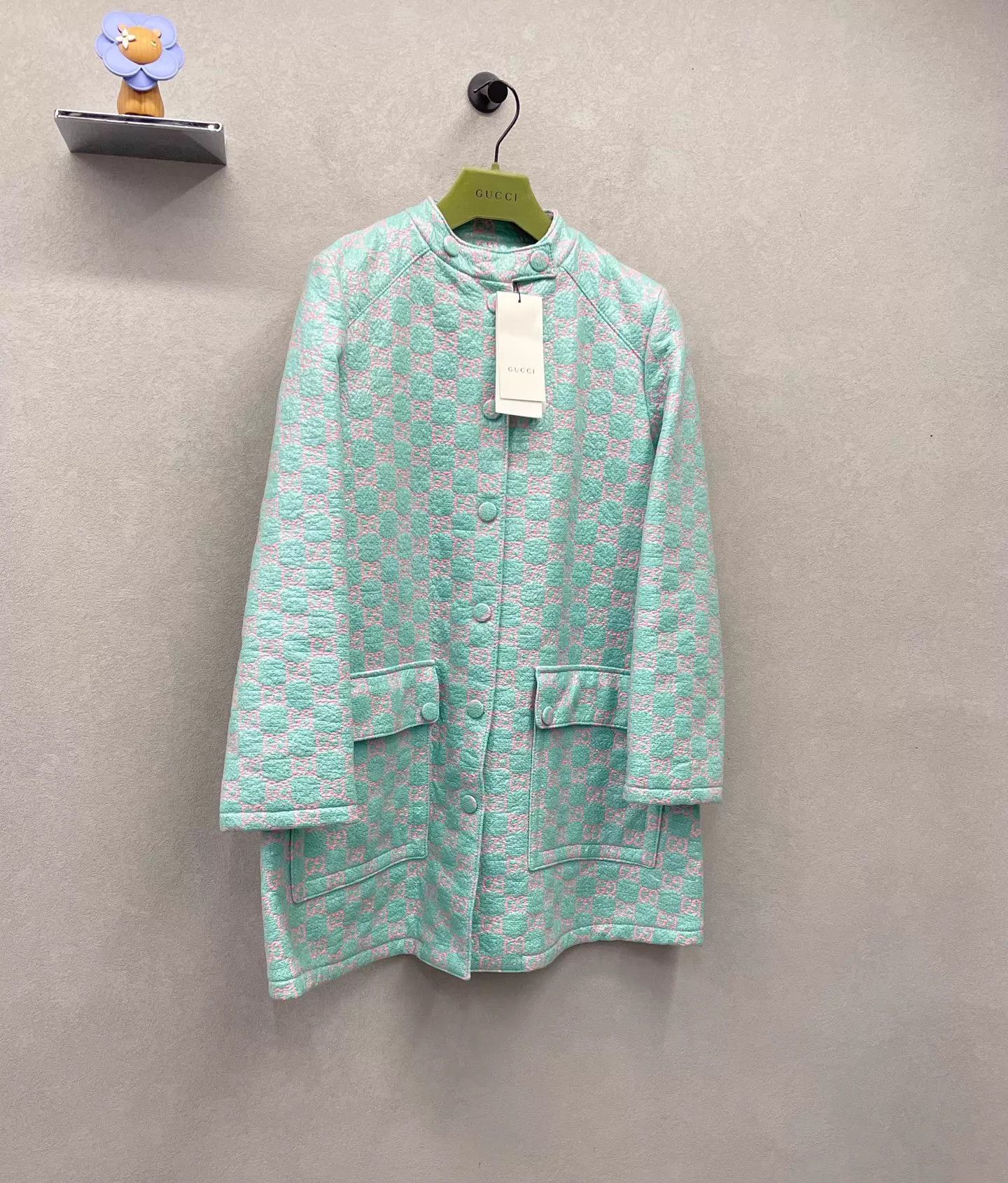 Gucci Gucci tweed coat mint green & cherry blossom pink allover Size M / US 6-8 / IT 42-44 - 3 Thumbnail