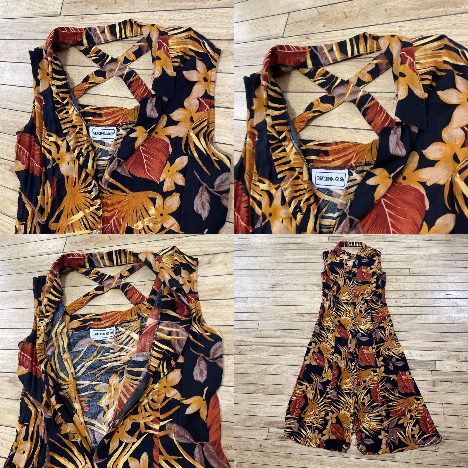 Vintage VINTAGE California Krush Hawaiian Dress Women L Floral Sleeveless Button Front Collared Midi Casual Travel Black Orange Red accents Womens Size L / US 10 / IT 46 - 10 Thumbnail