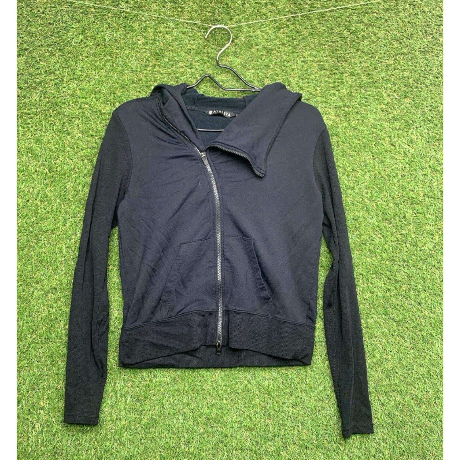 Athleta Athleta Hoodie Womens Small Black Malabar Moto Zip Activewear Jacket Size S / US 4 / IT 40 - 2 Thumbnail