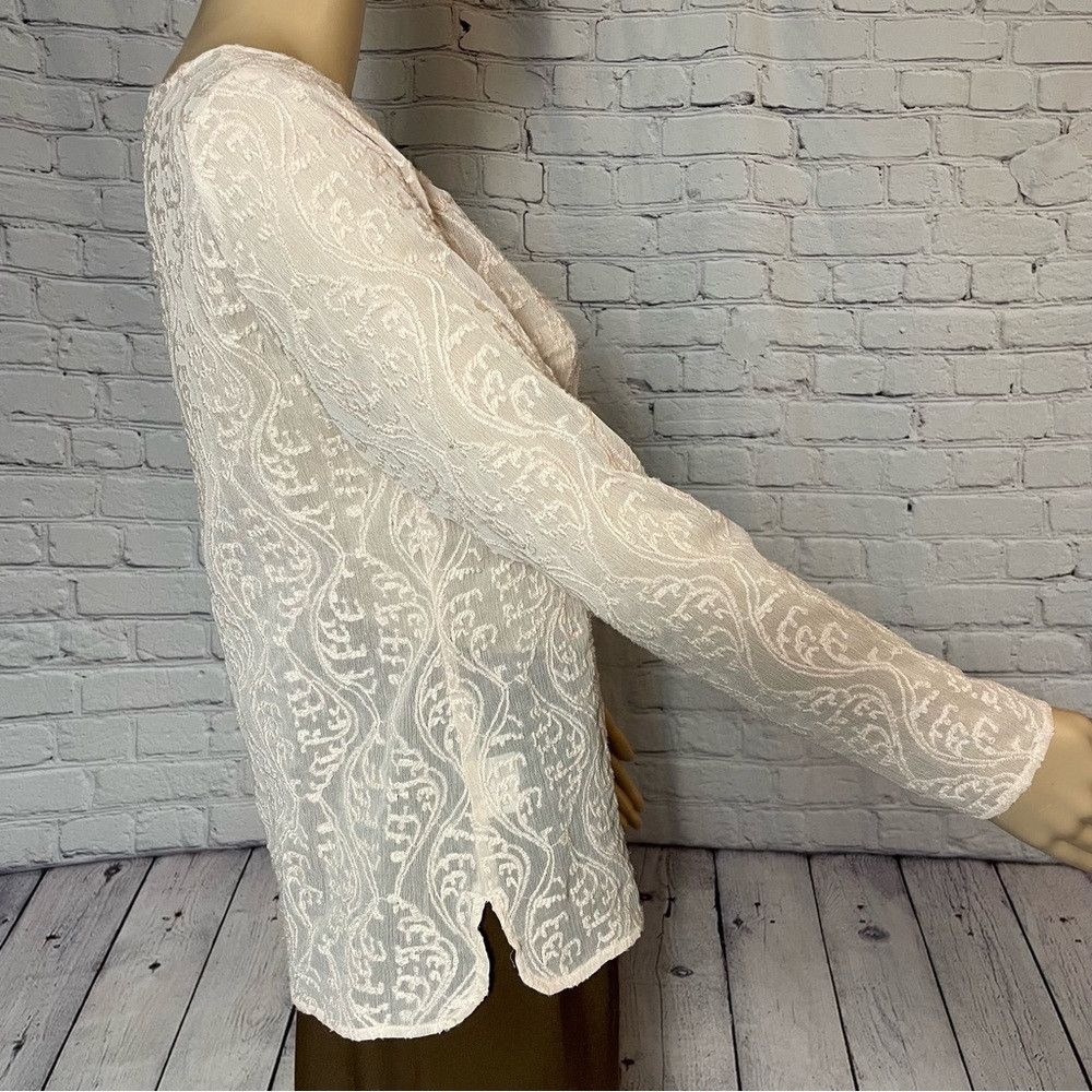 Loft Loft Light Pink Sheer Embroidered Long Sleeve Top Size XXSP Size XXS / US 00 / IT 34 - 4 Thumbnail