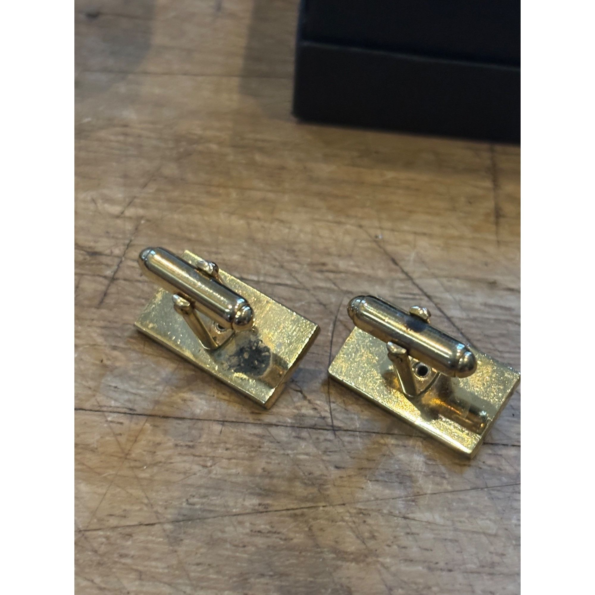 Other Vintage Gold-Tone Rectangular Cufflinks With Rhinestone & Bl Size 40 - 3 Thumbnail
